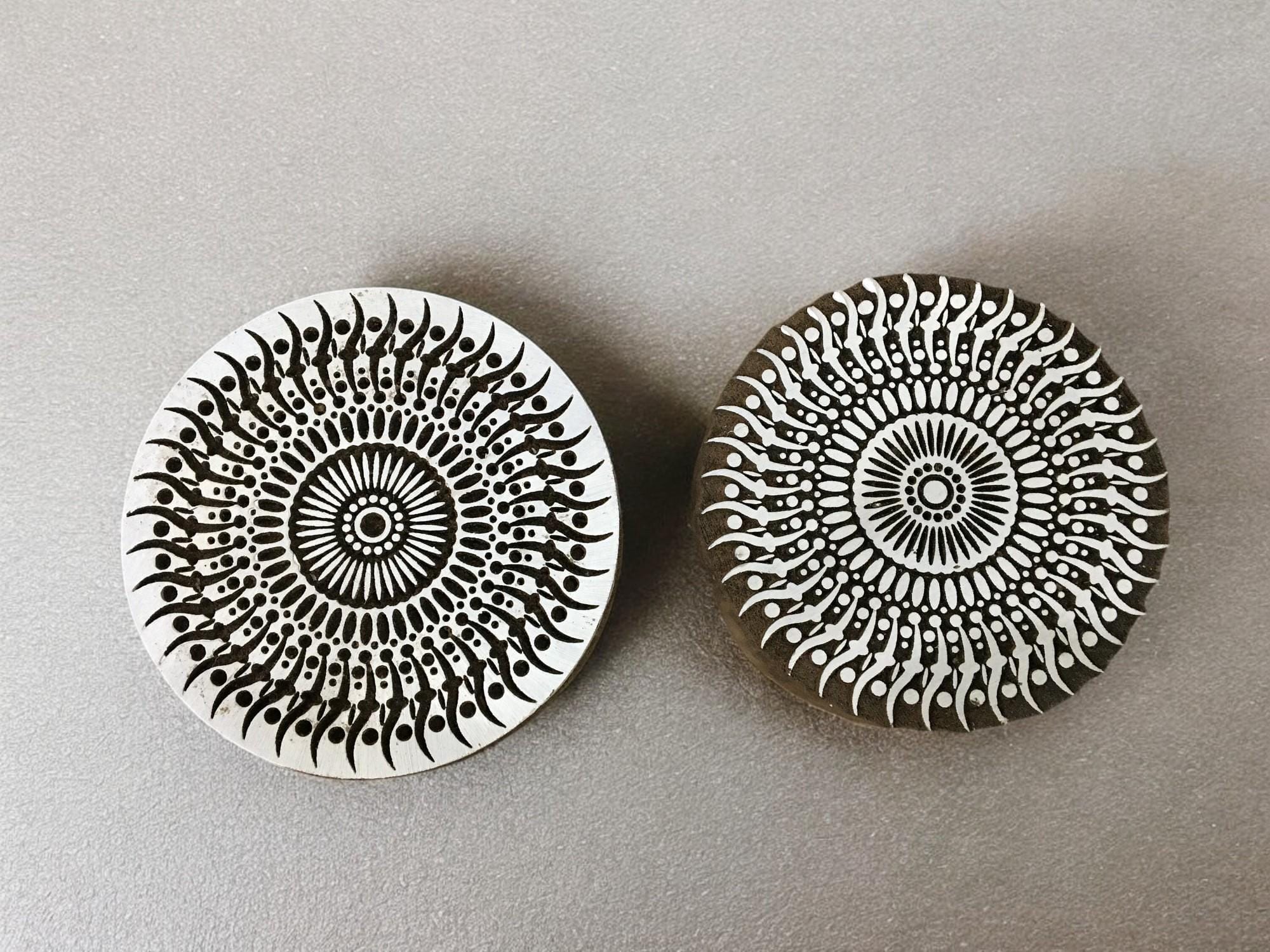 Mandala Wood Batik Stamps, Hand Carved Indian Printing Blocks (Pair)