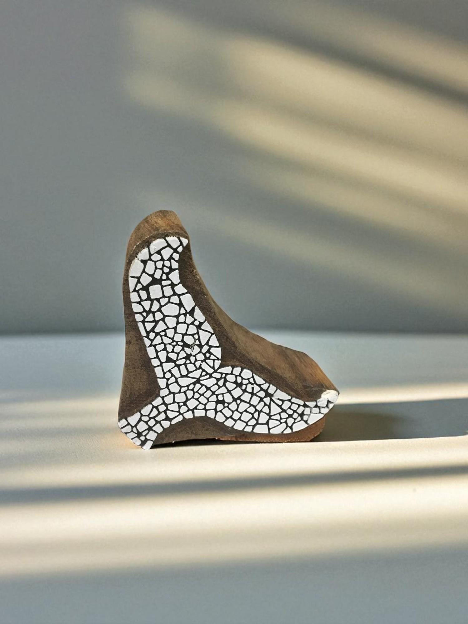 Fair Trade whale tail Carved Indian Wooden Printing Block Stamp tjaps, pottery stamps