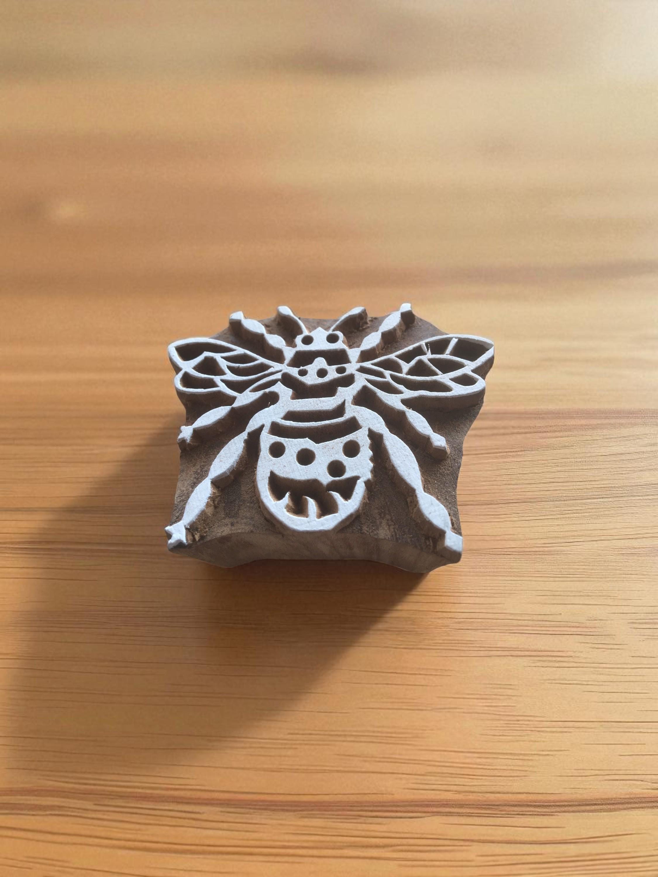 Hornet Bee, hand carved Indian wood printing block; textile stamp; pottery stamp,