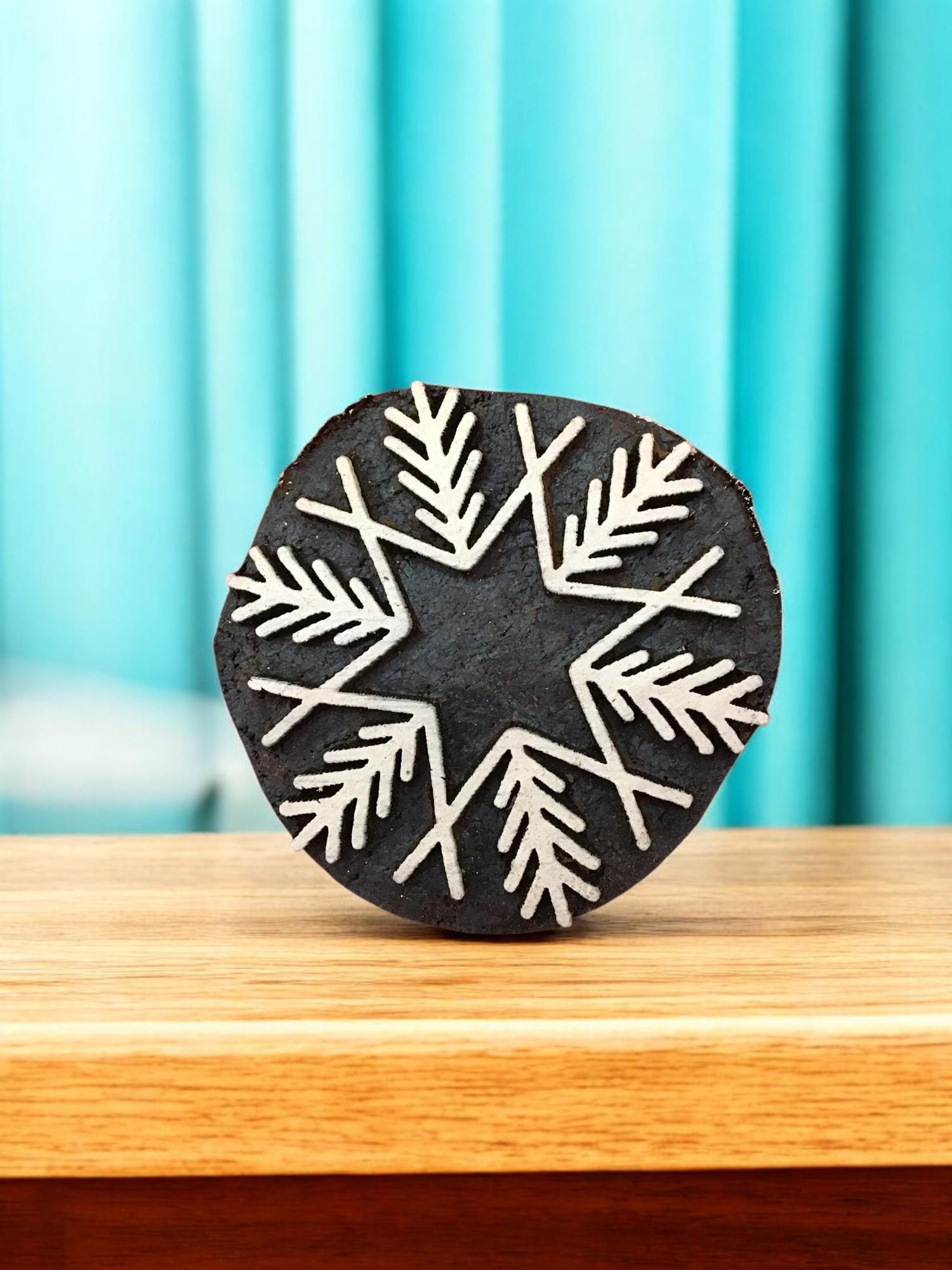 Hand Carved Snowflake Wood Block Stamp Set, Textile Printing, 6.2cm, 10pc