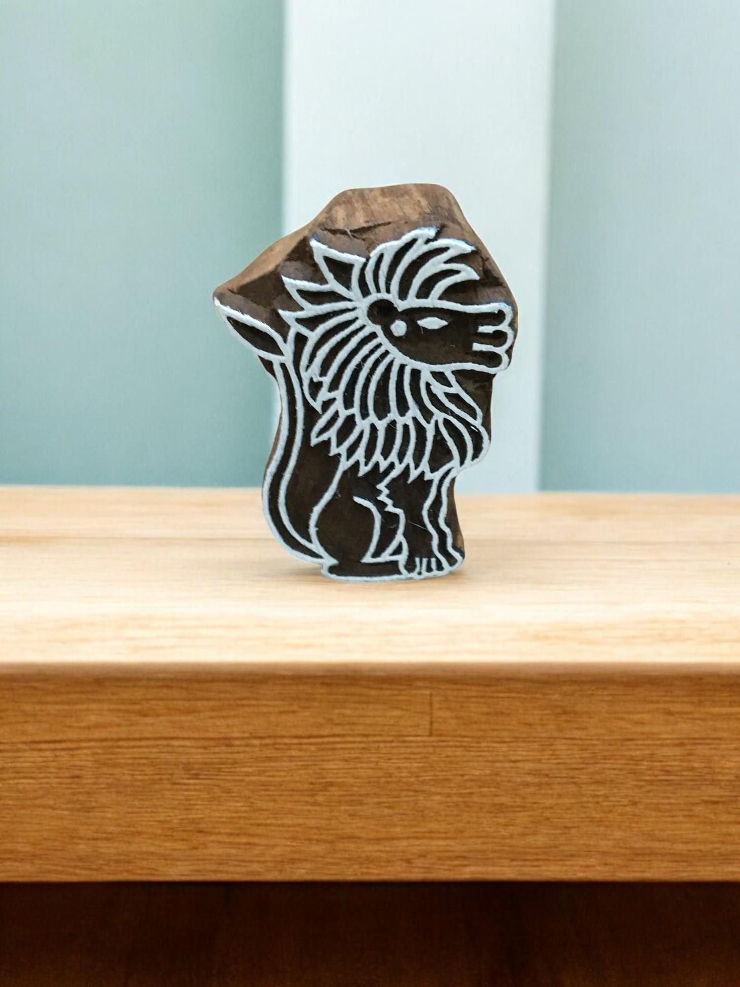 Celtic Lion, hand carved Indian wood printing block; textile stamp; pottery stamp,