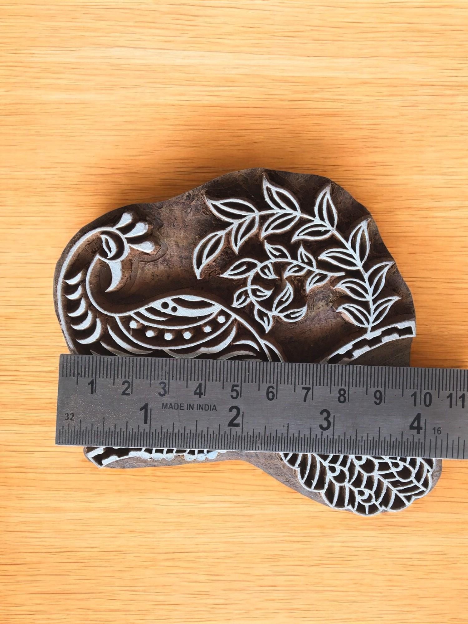 Hand Carved Peacock Wood Stamp, Indian Textile Printing Block (15x12cm)