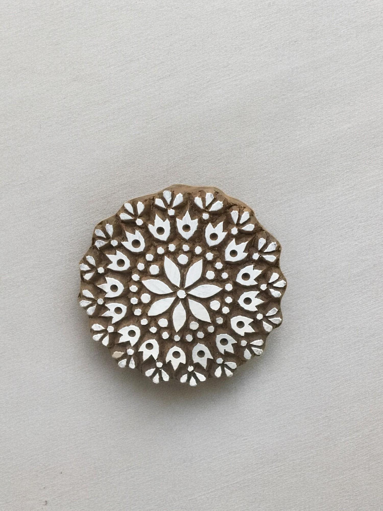Hand Carved Indian Wood Printing Block, Mandala Stamp (9cm)