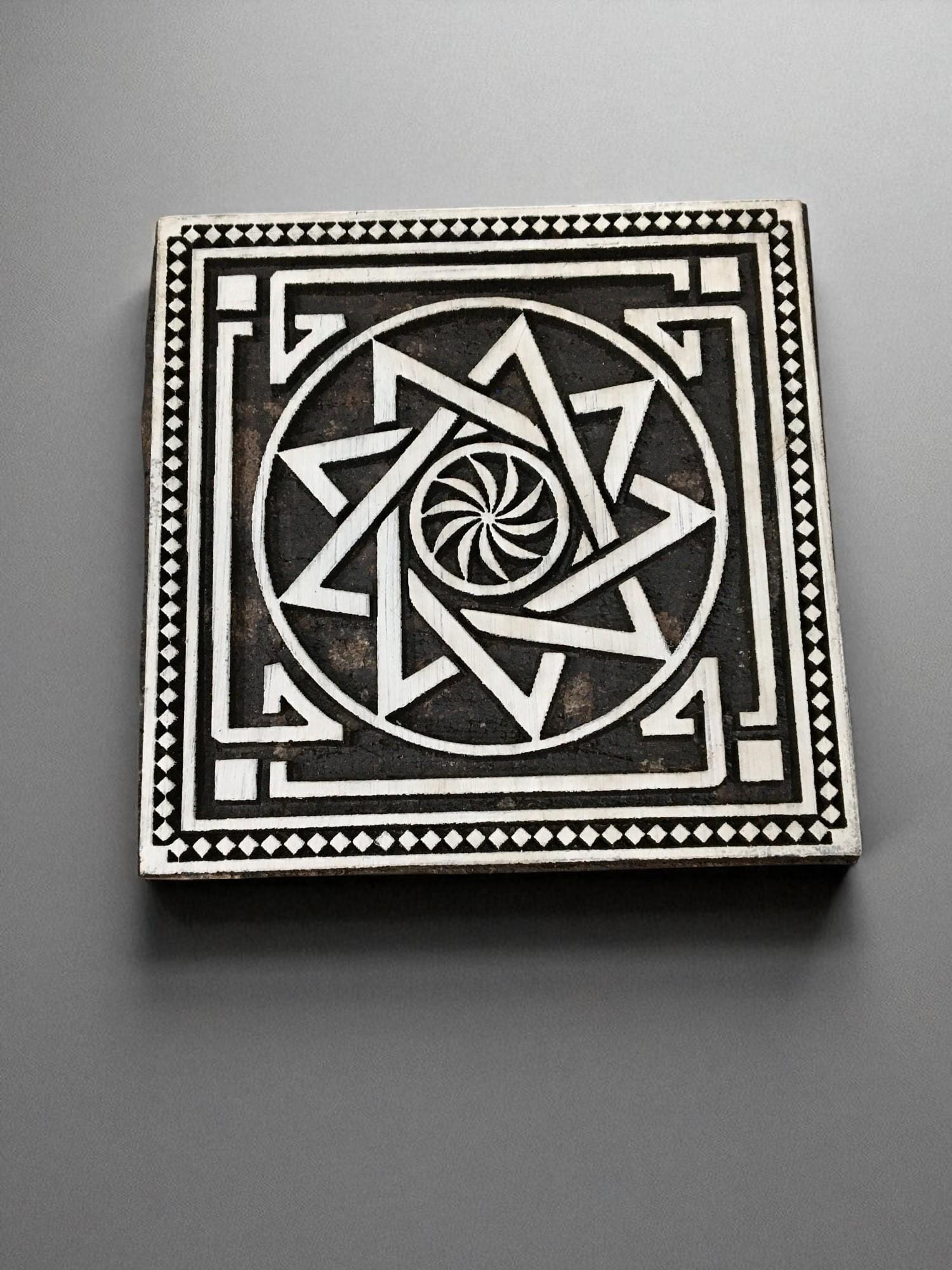 A Star Tile,  hand carved Indian wood printing block; textile stamp; pottery stamp,