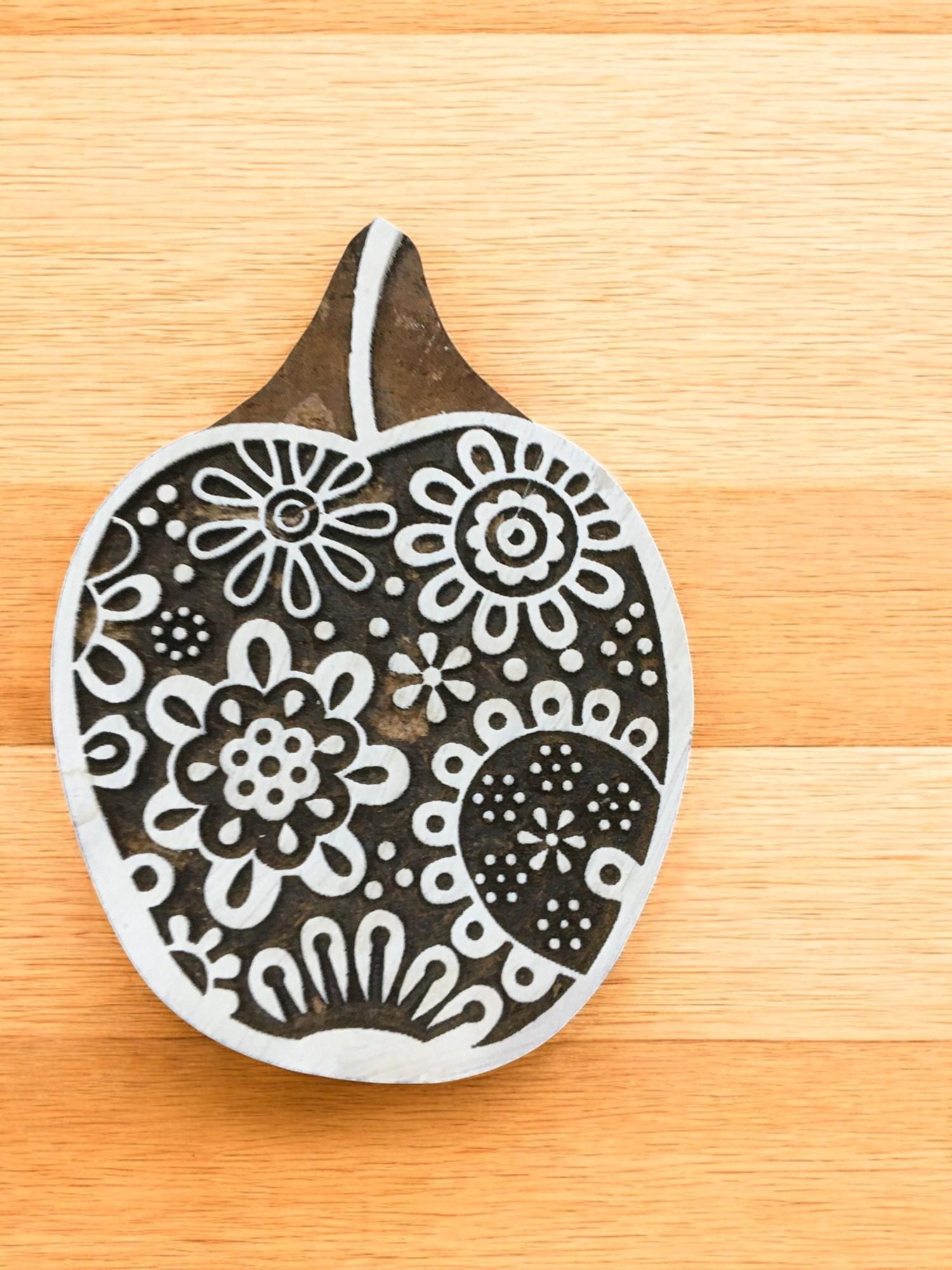 Hand Carved Floral Apple Wood Stamp – Indian Textile Block