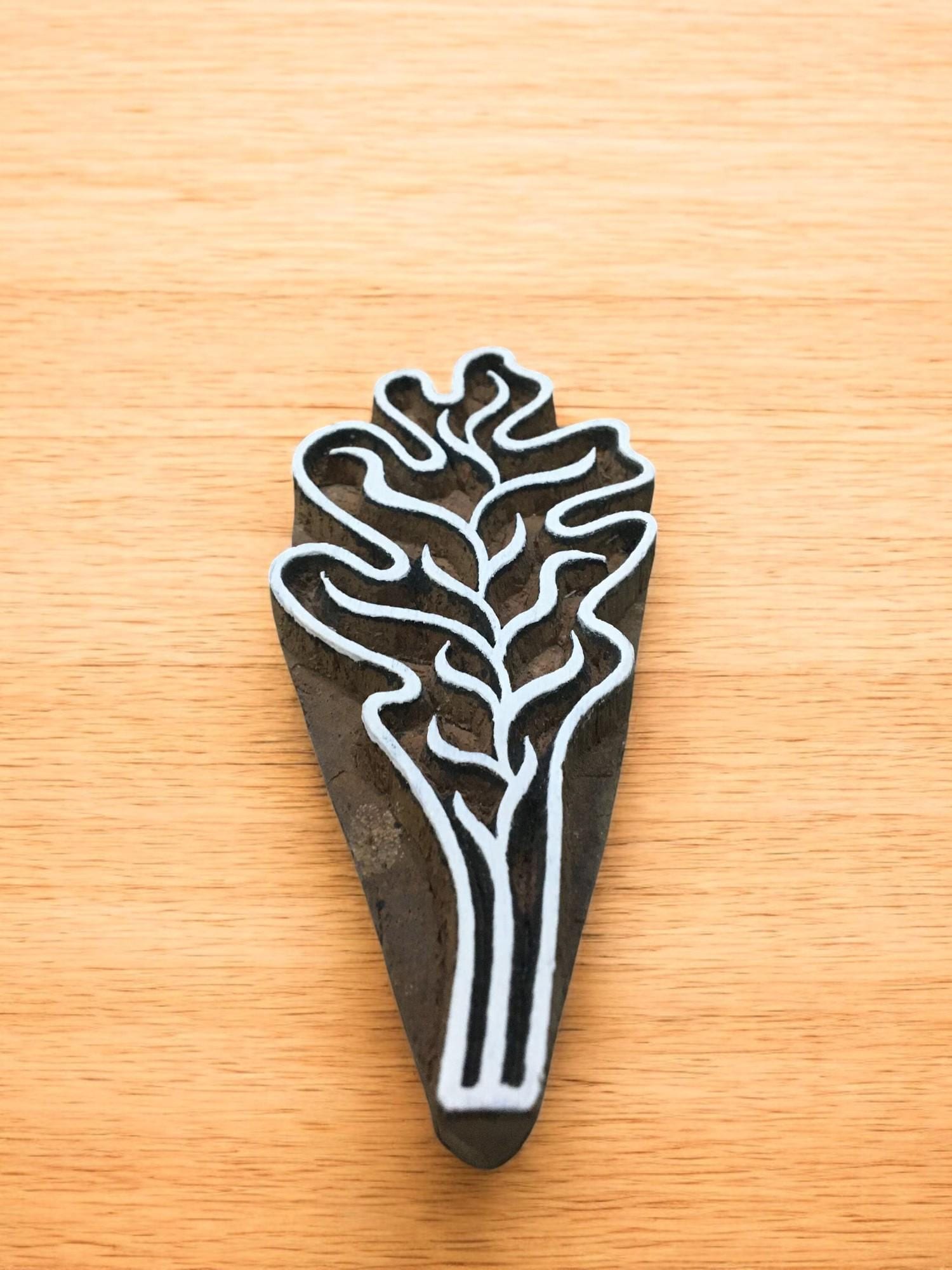 Tropical Leaf, hand carved Indian wood printing block; textile stamp; pottery stamp,