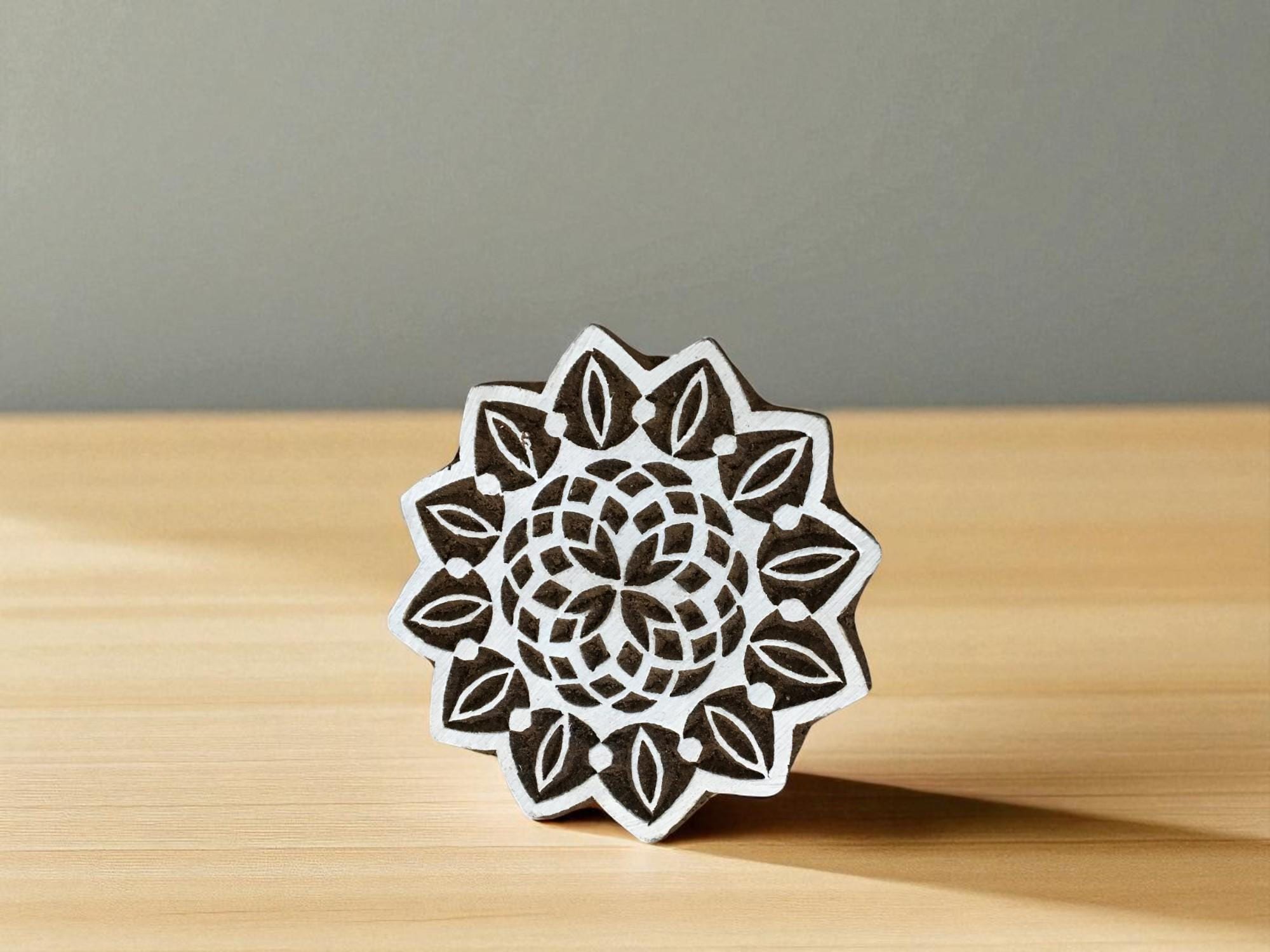 Mini Mandala, hand carved Indian wood printing block; textile stamp; pottery stamp,