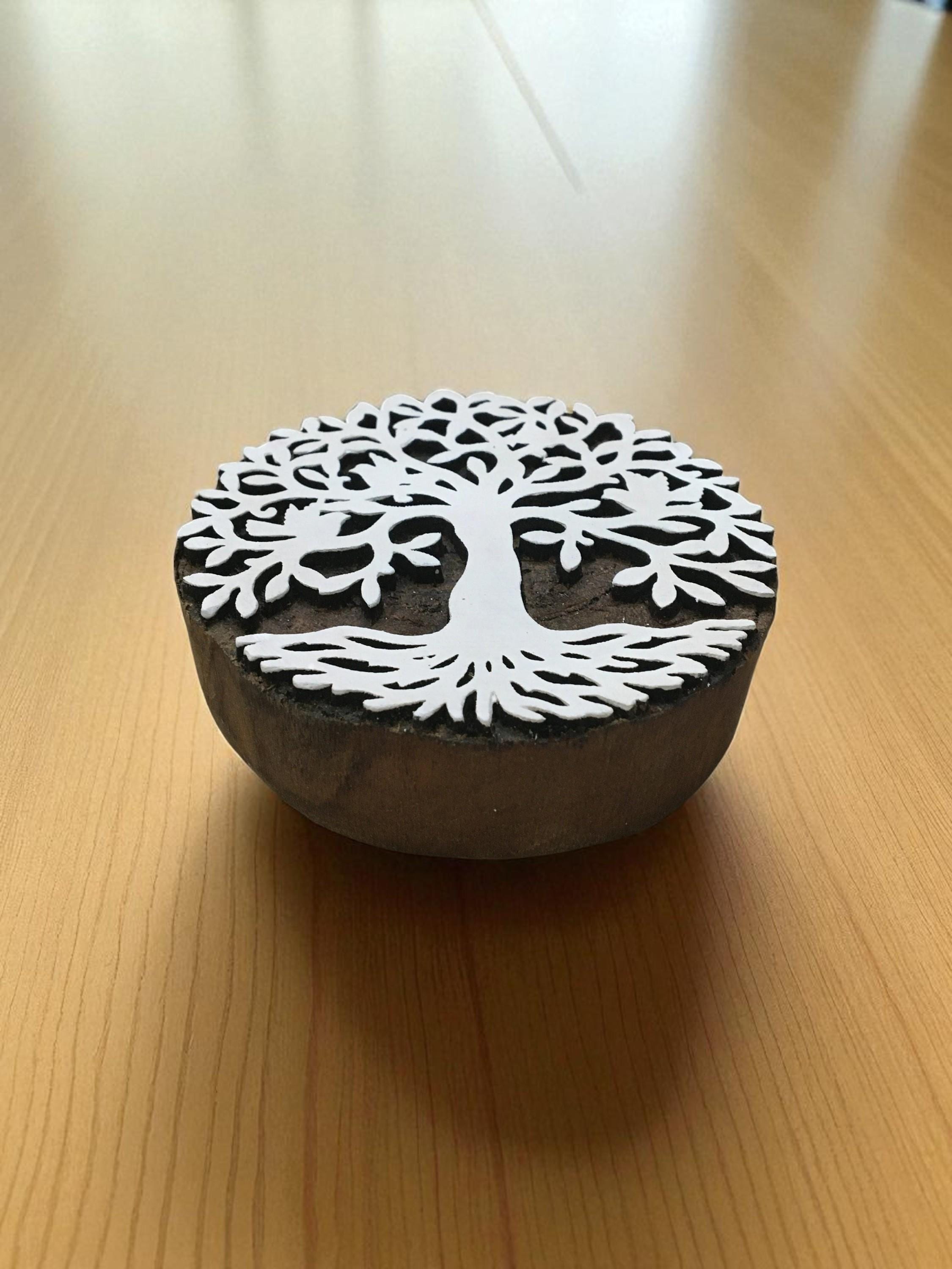 Mandala Tree, hand carved Indian wood printing block; textile stamp; pottery stamp,