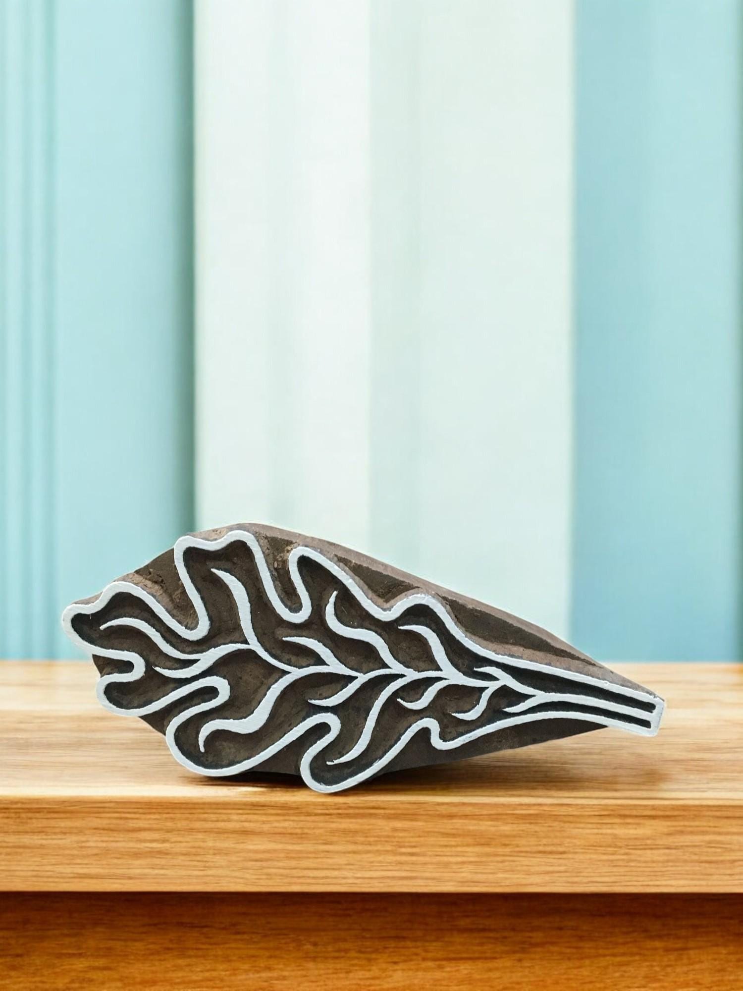 Tropical Leaf, hand carved Indian wood printing block; textile stamp; pottery stamp,