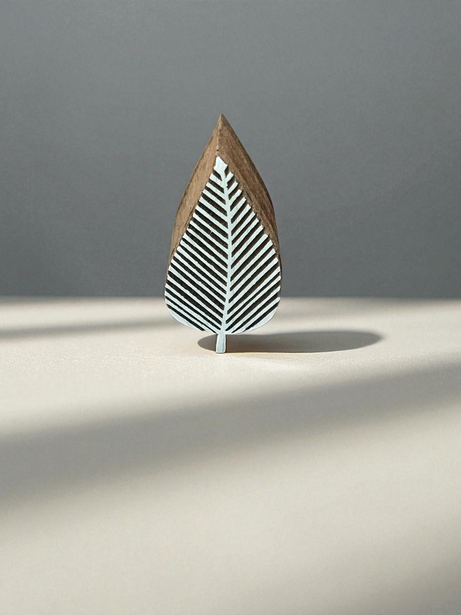 Hand Carved Stripy Leaf Wood Block Stamp, Indian Textile Printing