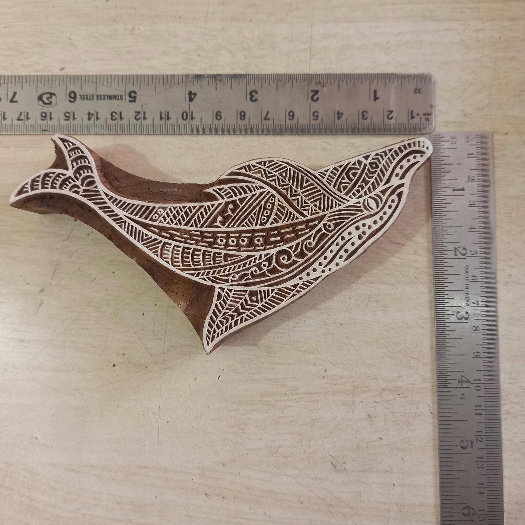 Zentangle Dolphin Wooden Printing Block Pottery Stamp, Batik Tjaps, Blaudruck stempel