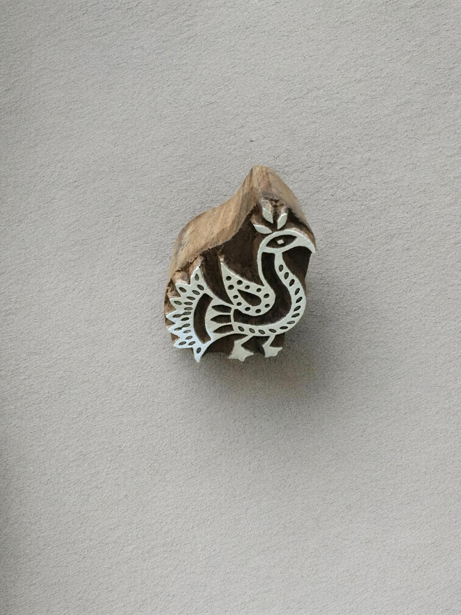 Sitting Peacock Wood Block Stamp, Traditional Textile Printing