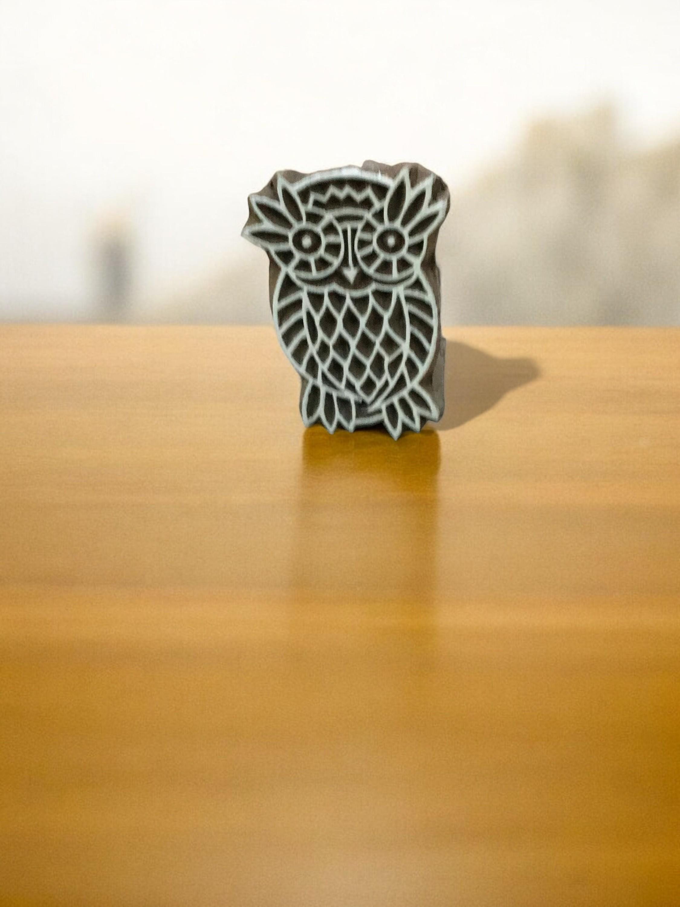 Medium Owl, hand carved Indian wood printing block; textile stamp; pottery stamp,