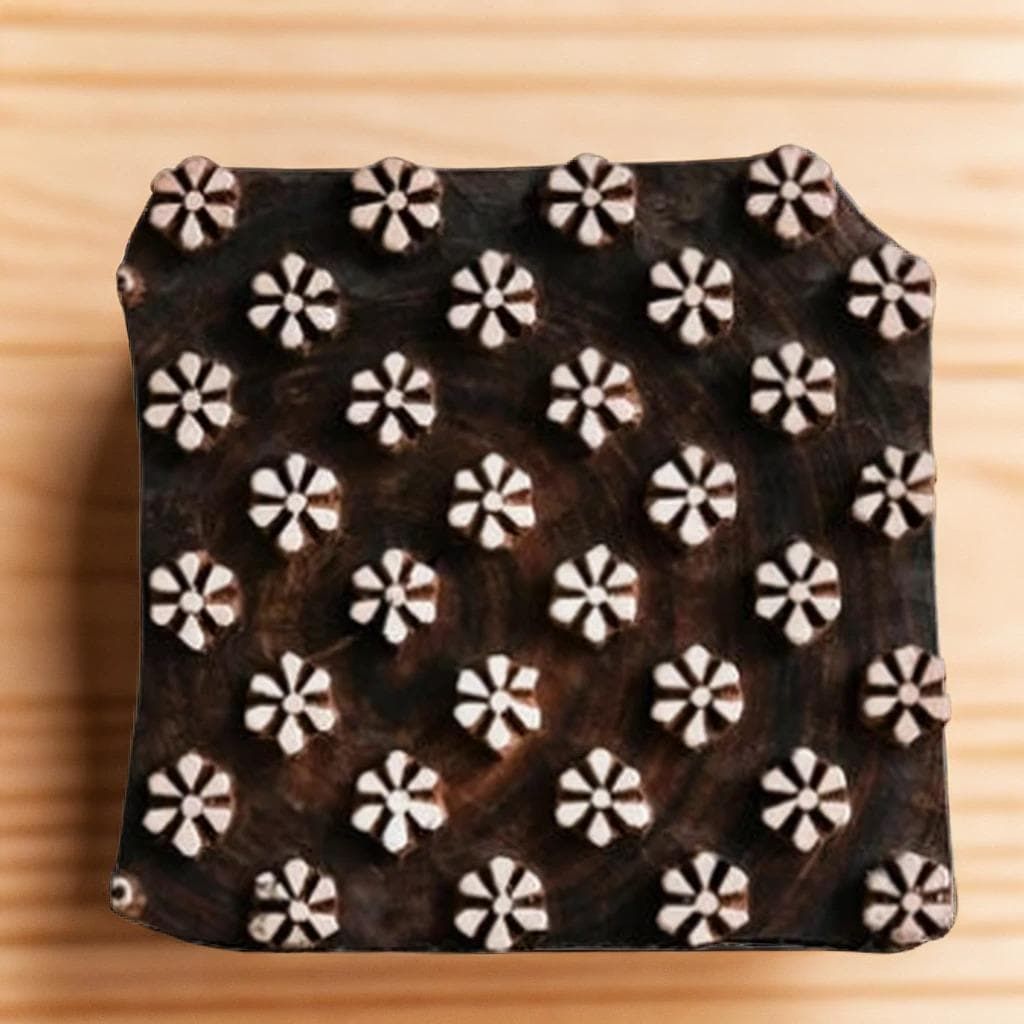 Daisy Field Indian Wood Block Stamp, Pottery, Textile (4x4'')