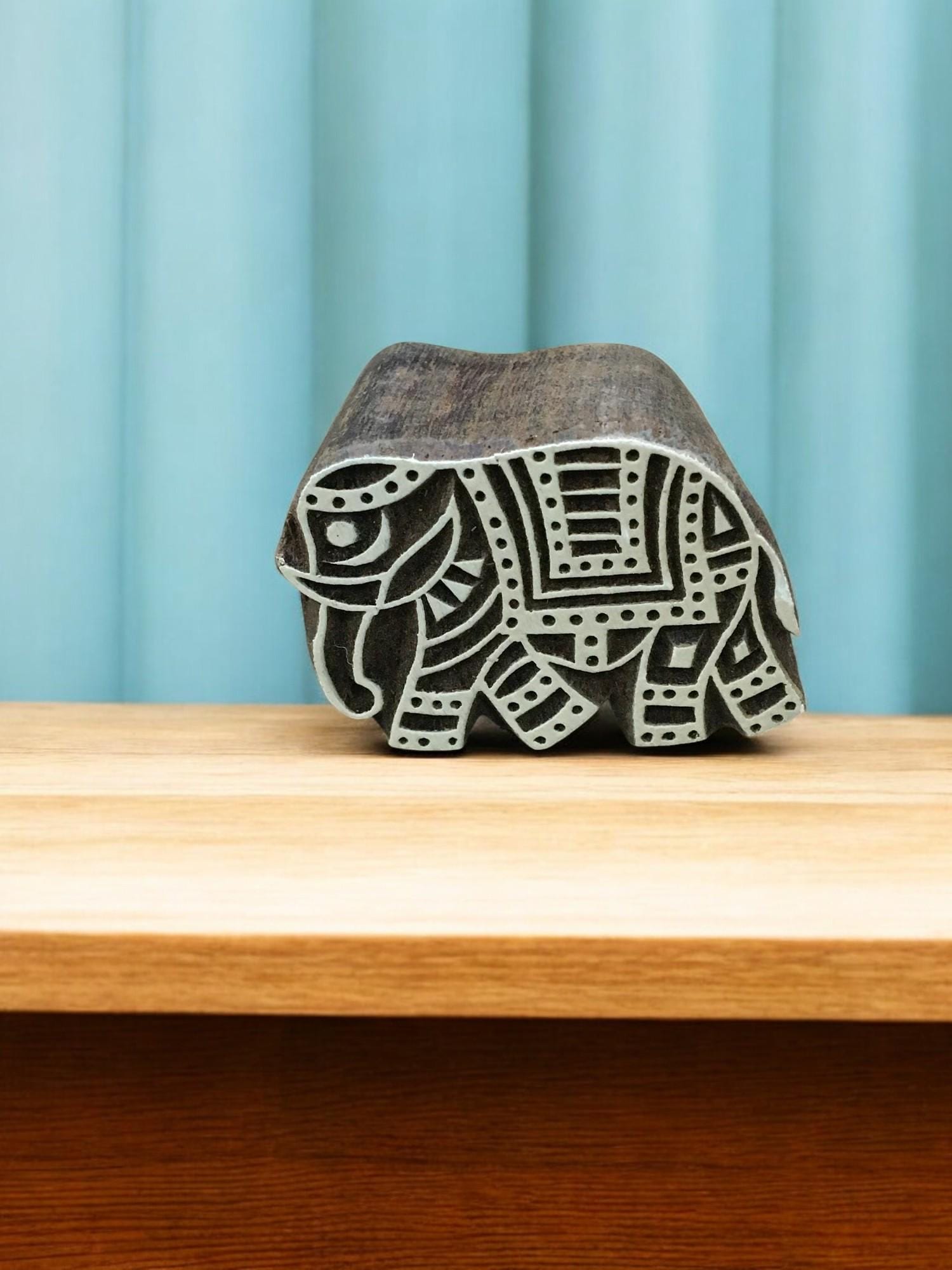 Smart Elephant, hand carved Indian wood printing block; textile stamp; pottery stamp,