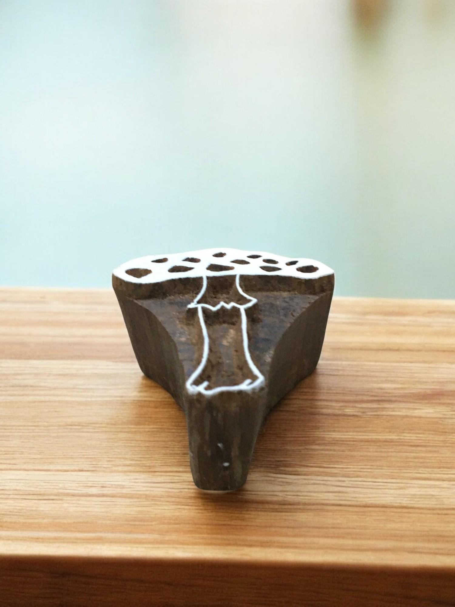 Mushroom Head, hand carved Indian wood printing block; textile stamp; pottery stamp,