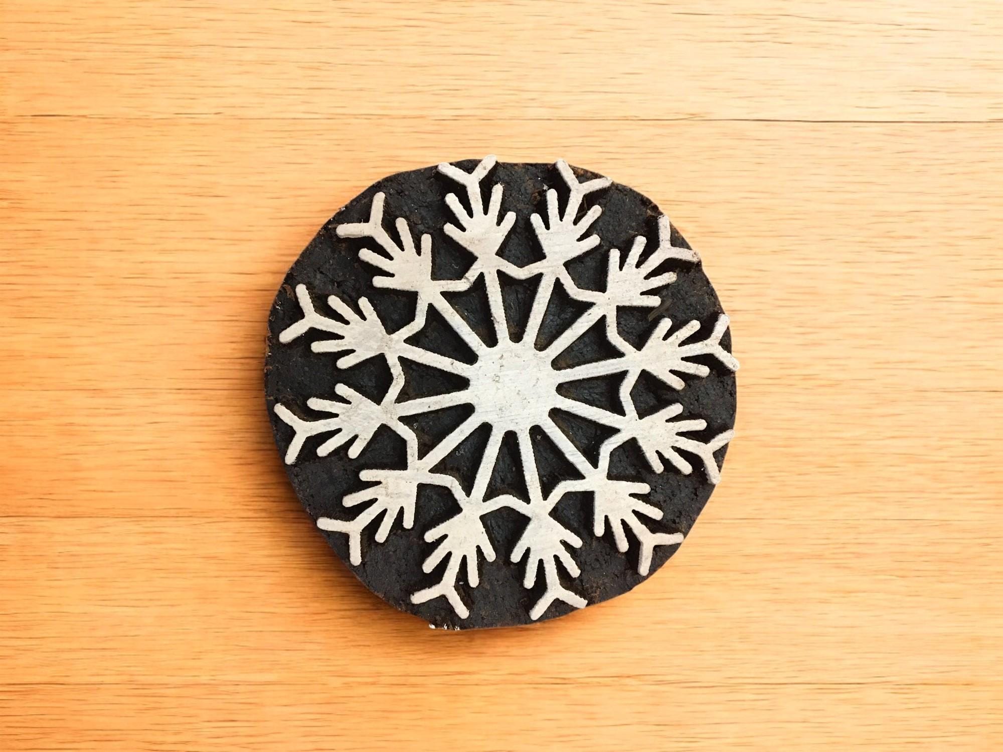 Snowflake Wood Block Stamp: Hand Carved Textile Printing, Set of 10