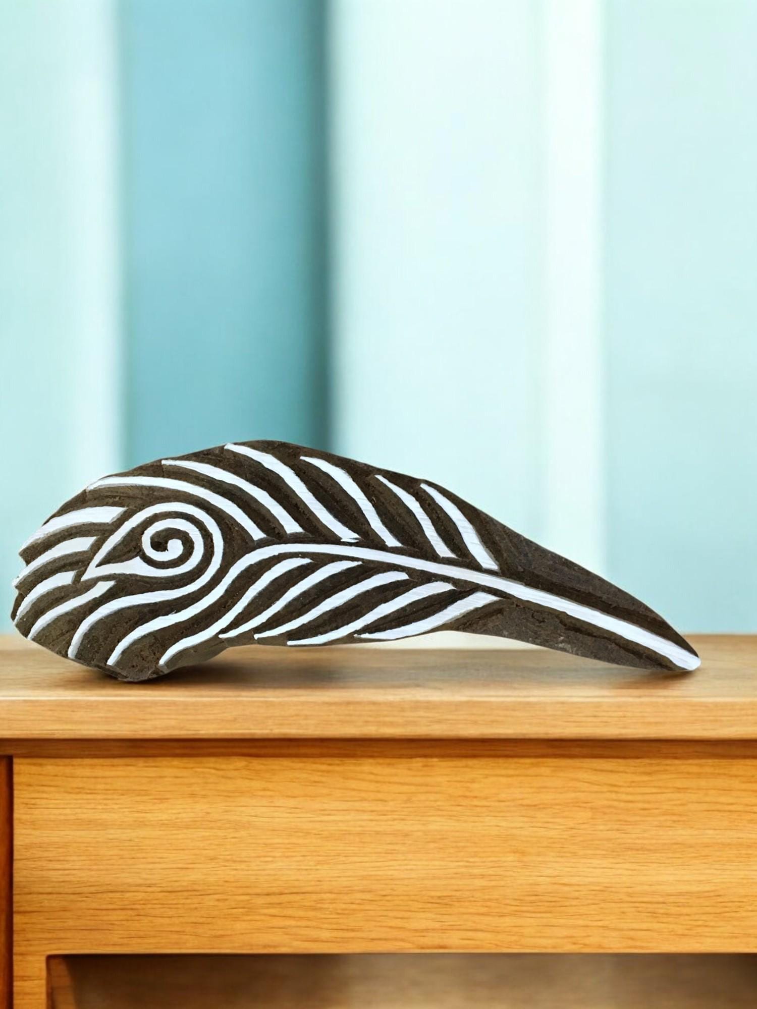 Peacock Feather Wood Block Stamp, Indian Textile Printing (2.2cm x 7.5cm)