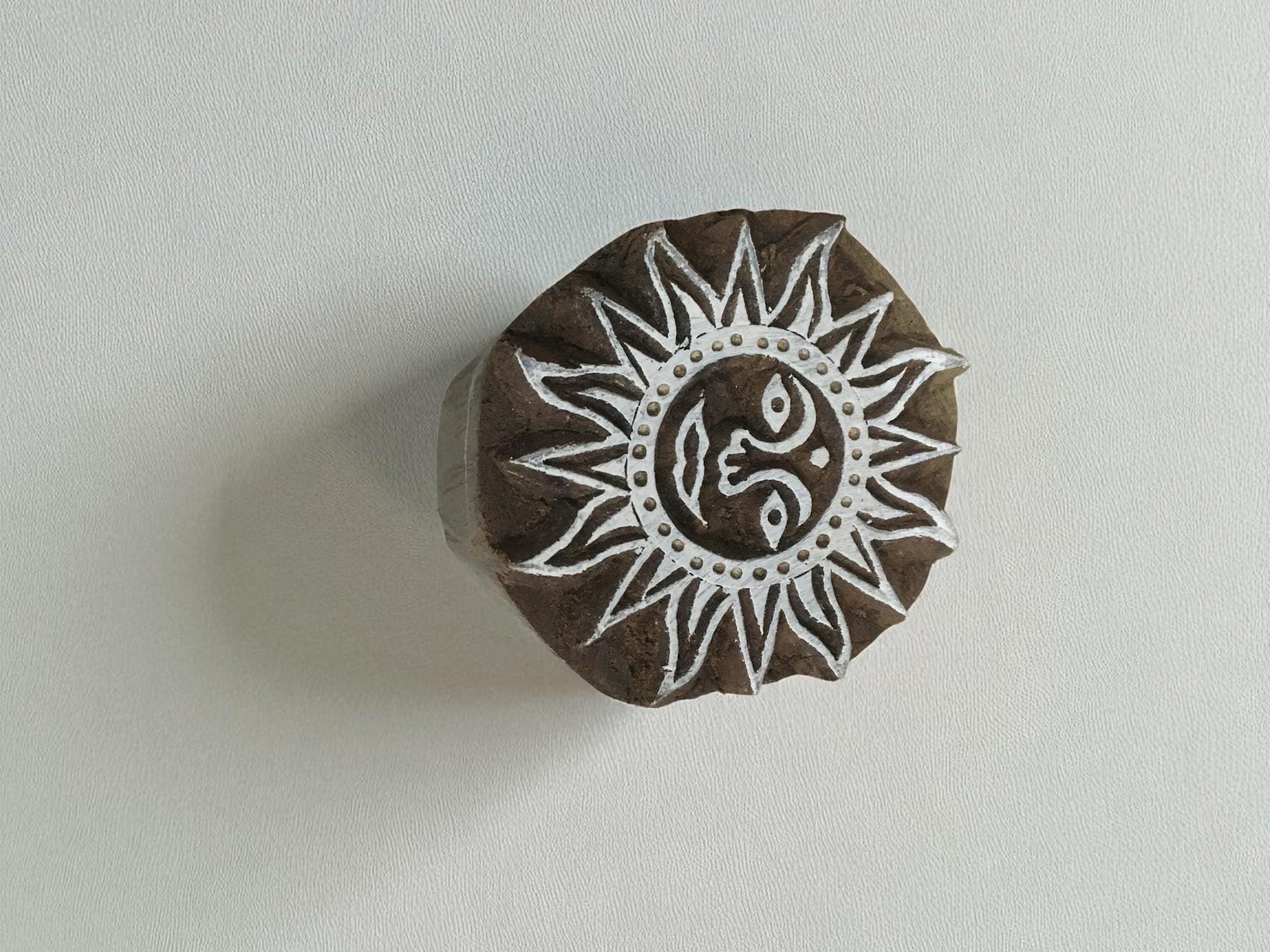 Fair Trade Sun Face Wooden Printing Block, Indian Textile Stamp (10cm)