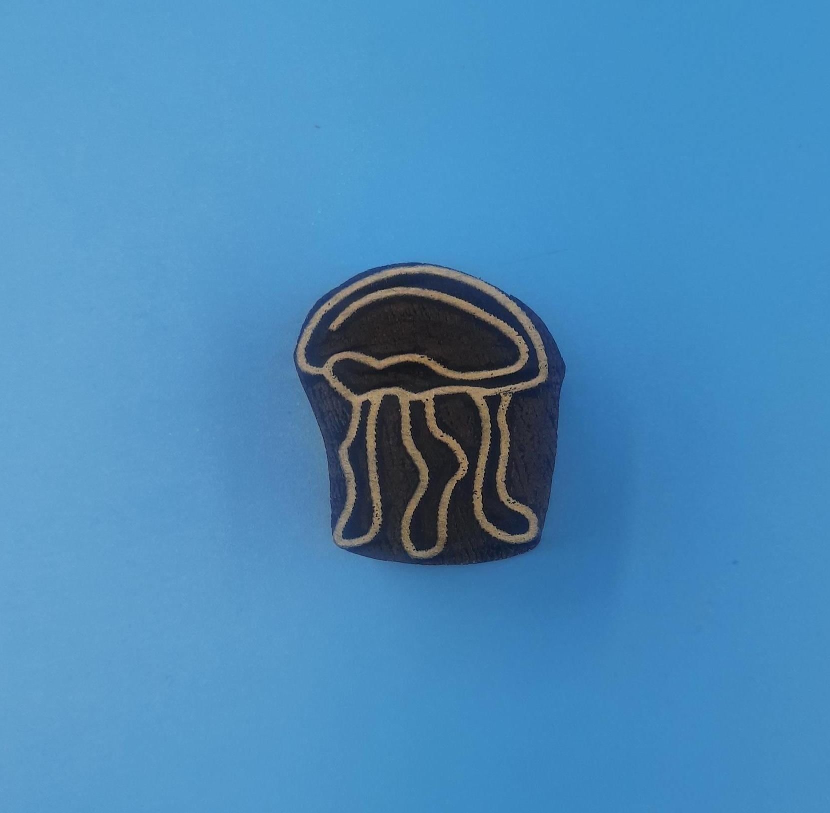 Jelly Fish Wooden Printing Block Pottery Stamp, Batik Tjaps, Blaudruck stempel