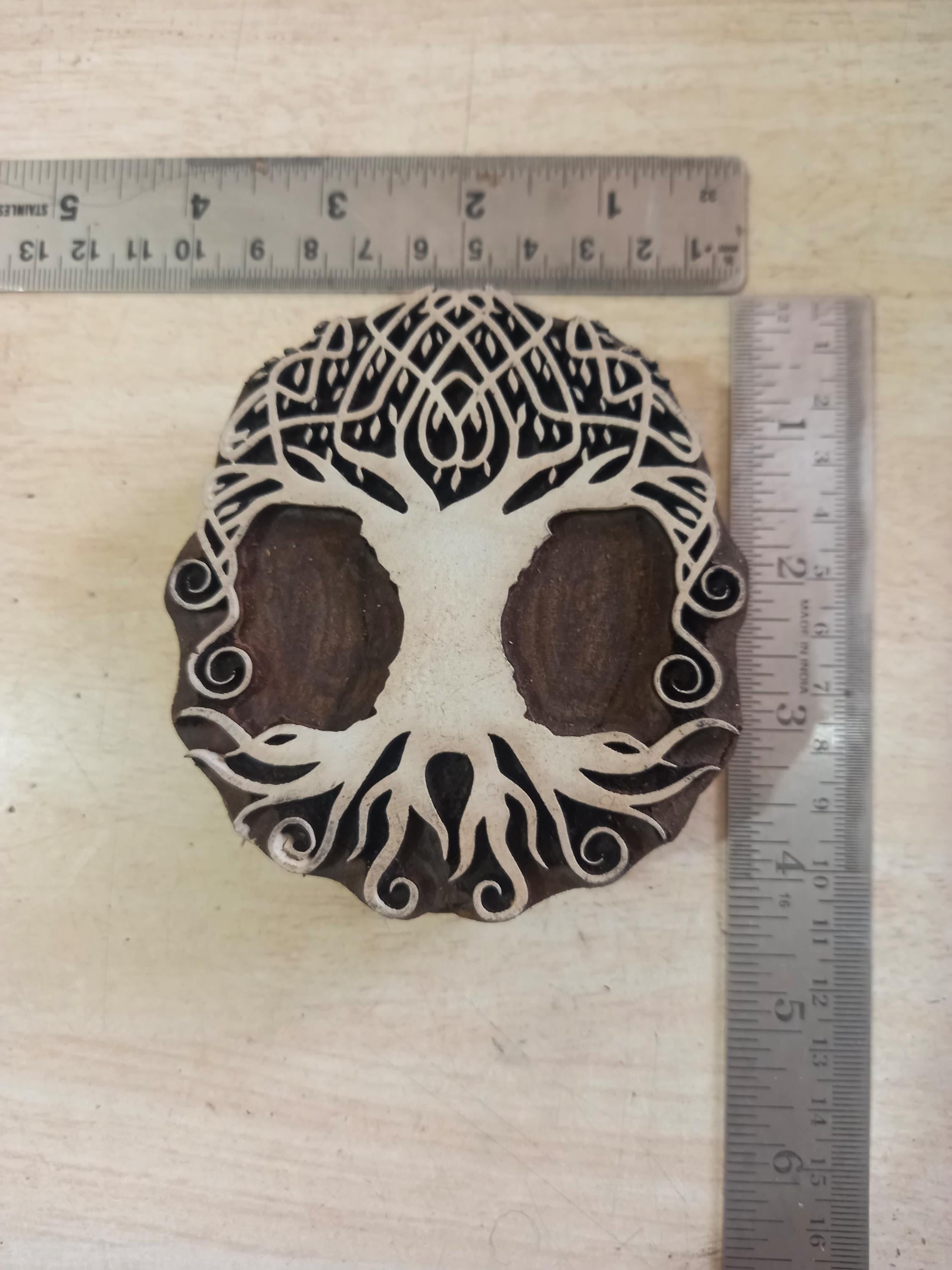 Celtic Tree mandala Wooden Printing Block Pottery Stamp, Batik Tjaps, Blaudruck stempel