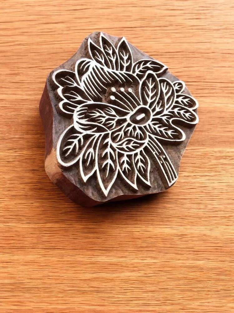 Floral Wood Stamp, Hand Carved Indian Block Print, Pottery Stamp