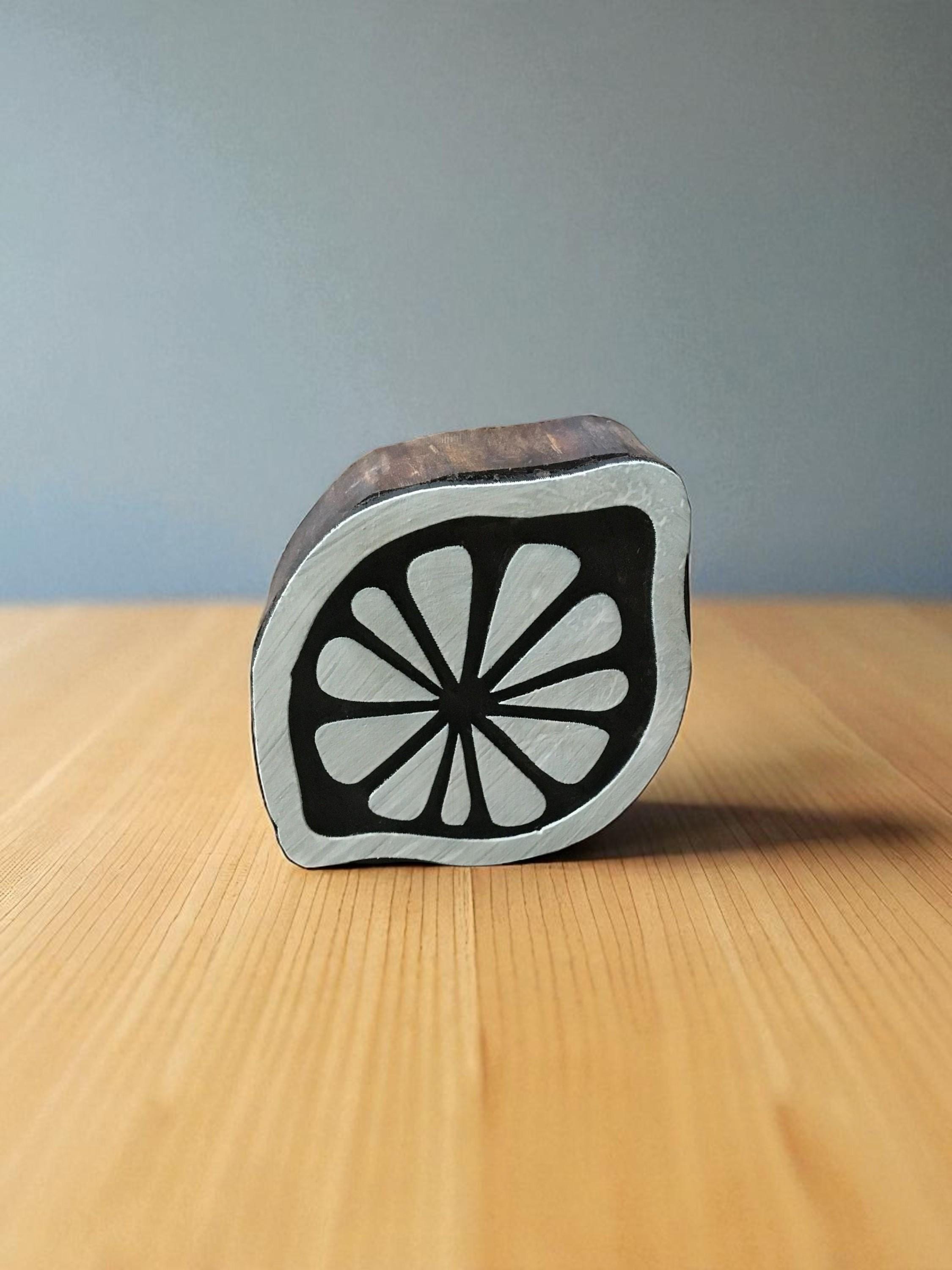 Lime Indian Wood Printing Block – Hand Carved Textile Stamp