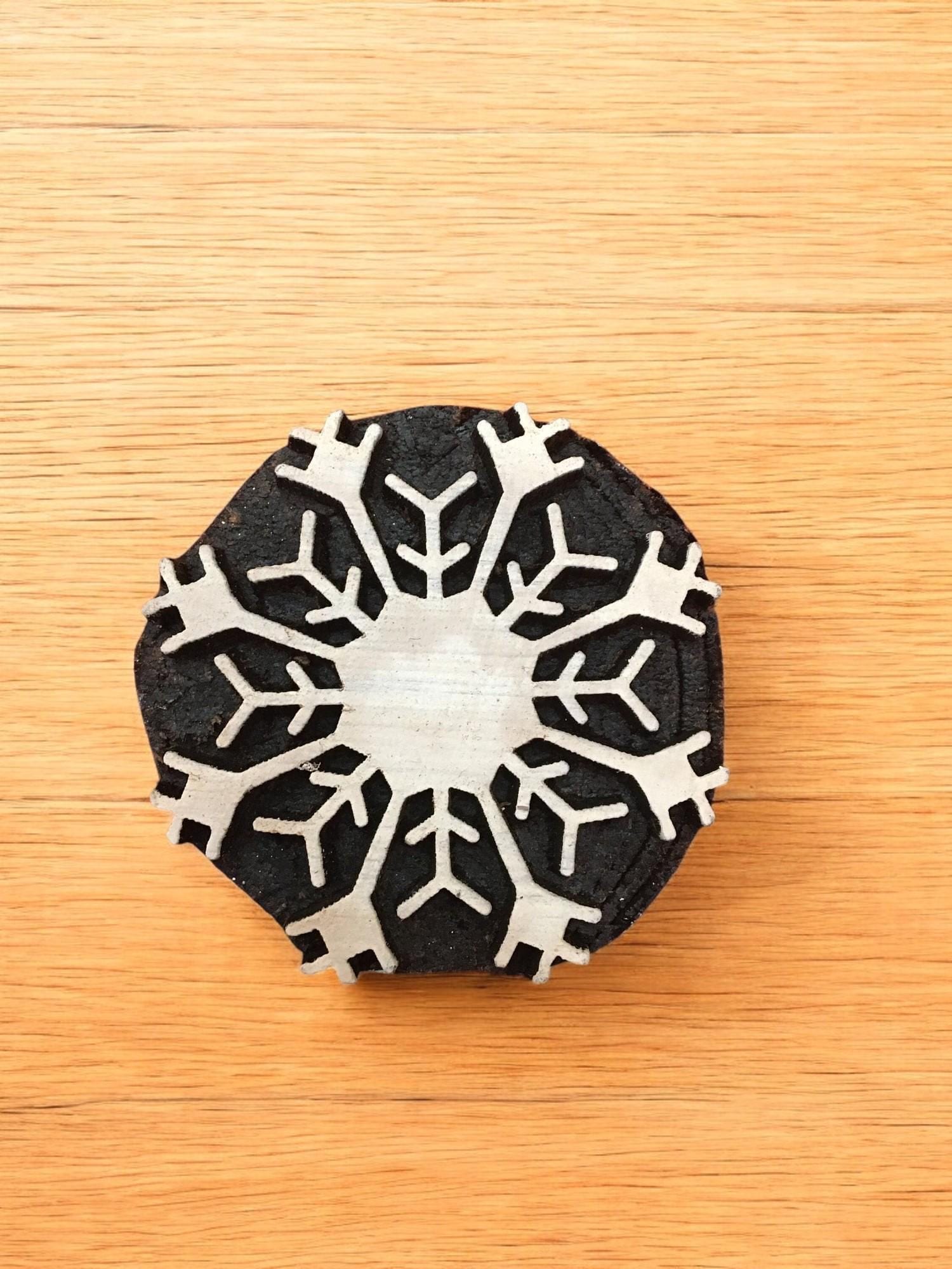 Snowflake Motif Wood Block Stamp Set, Hand Carved Printing Blocks