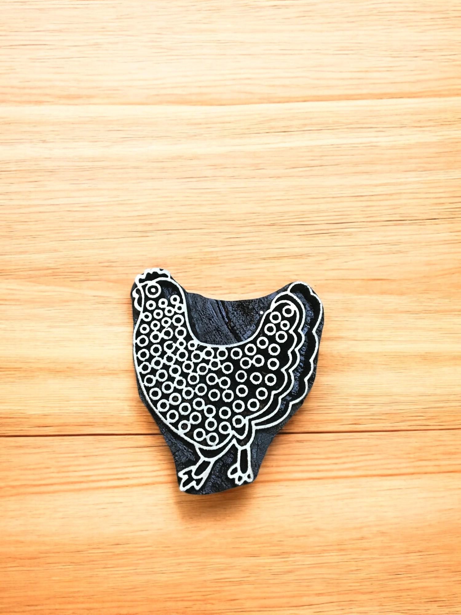 Hand Carved Chicken Wood Printing Block Set, Textile Pottery Stamps