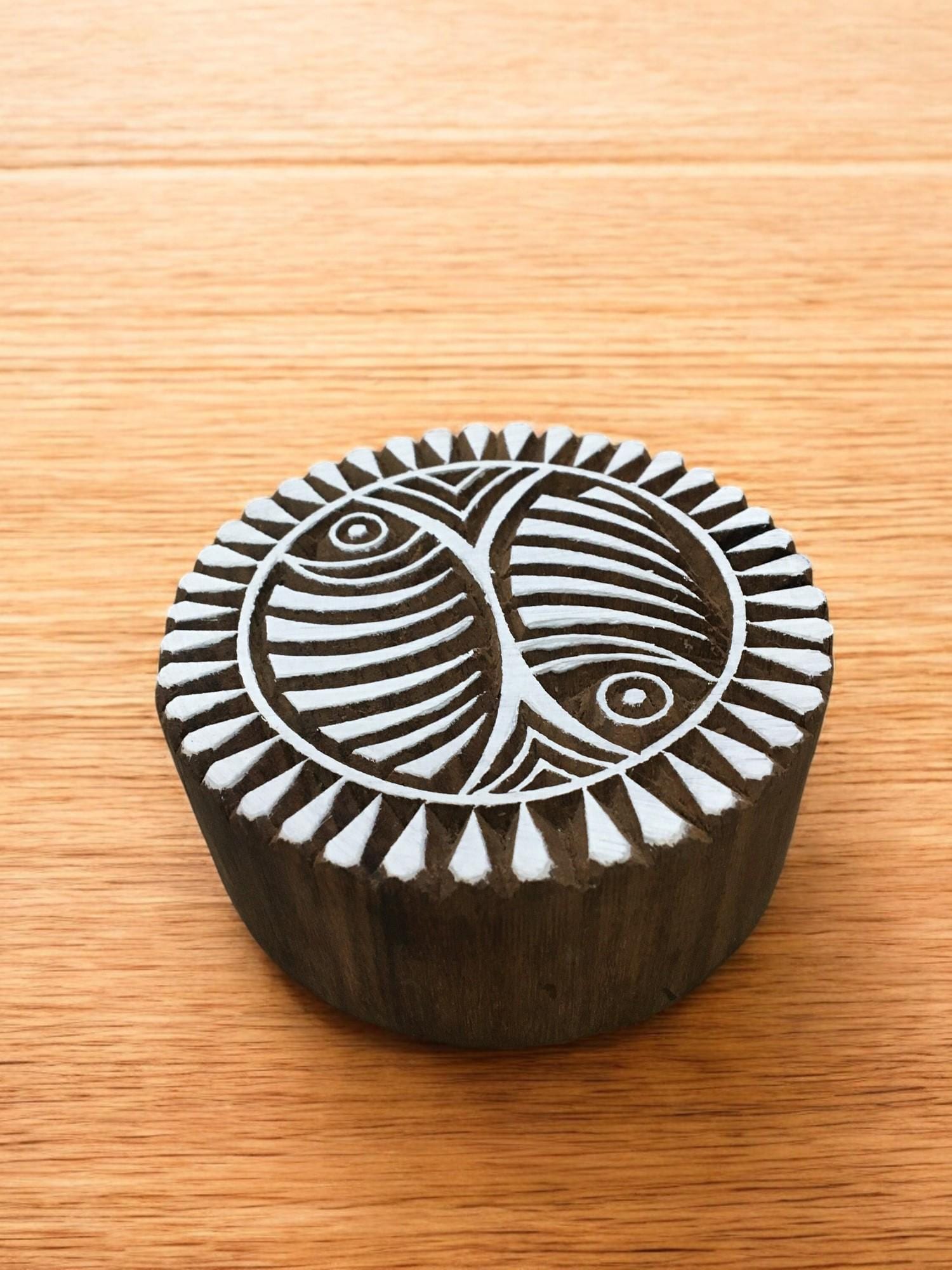 Mandala Wood Block Stamp, Hand Carved Indian Printing Tool (8cm)