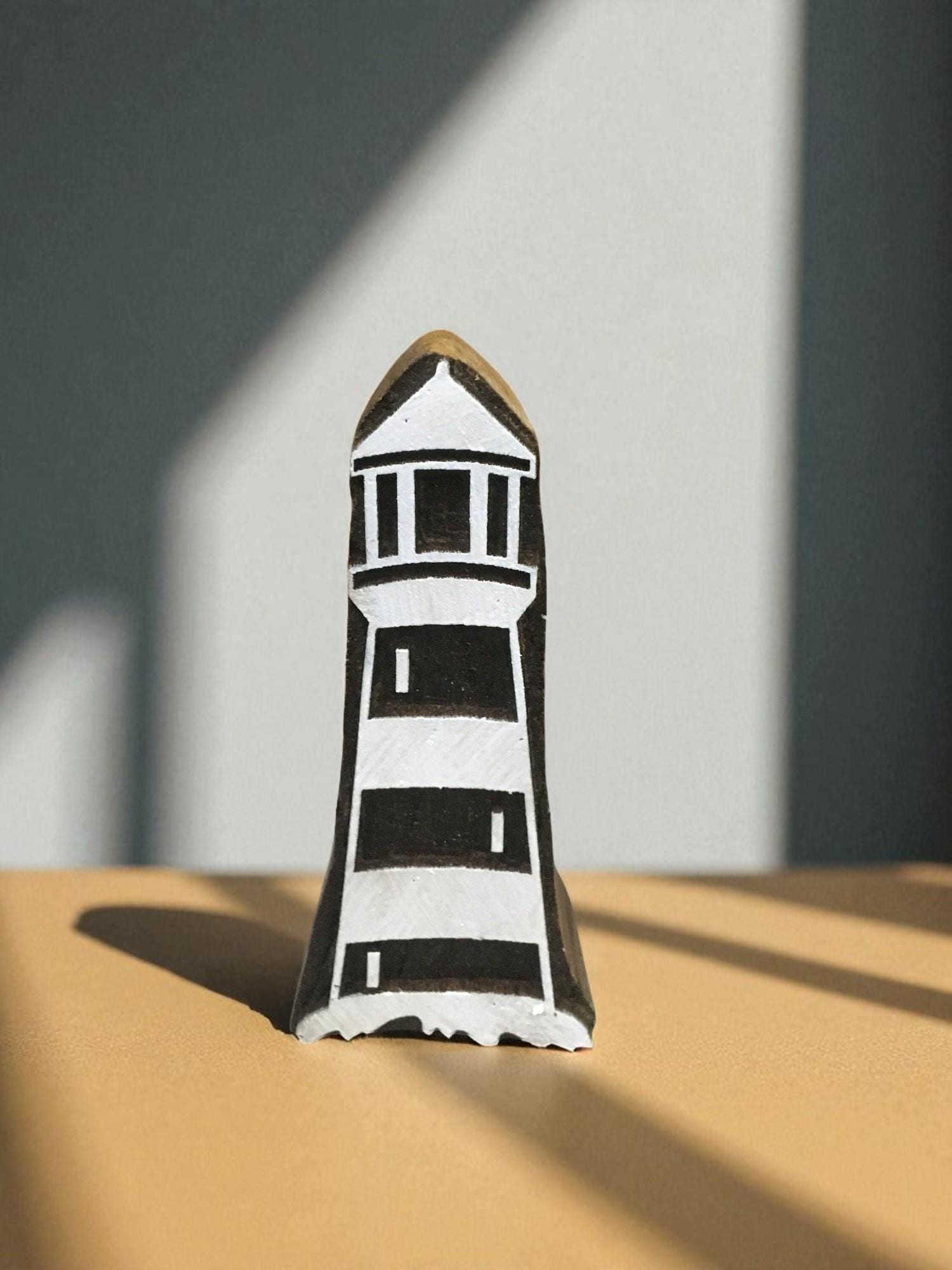 Lighthouse Carved Wood Stamp, Indian Block Print, Pottery Batik Tool