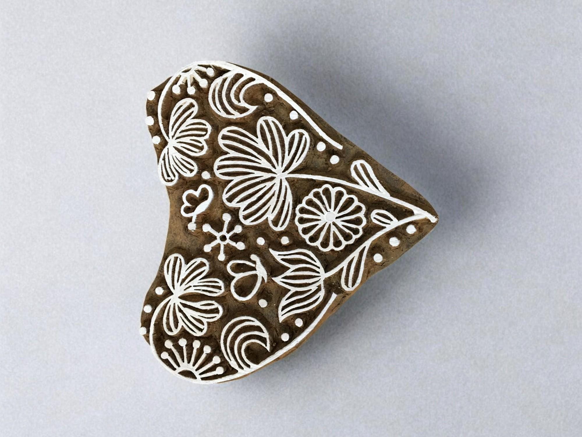 Stylised Heart,  hand carved Indian wood printing block; textile stamp; pottery stamp,