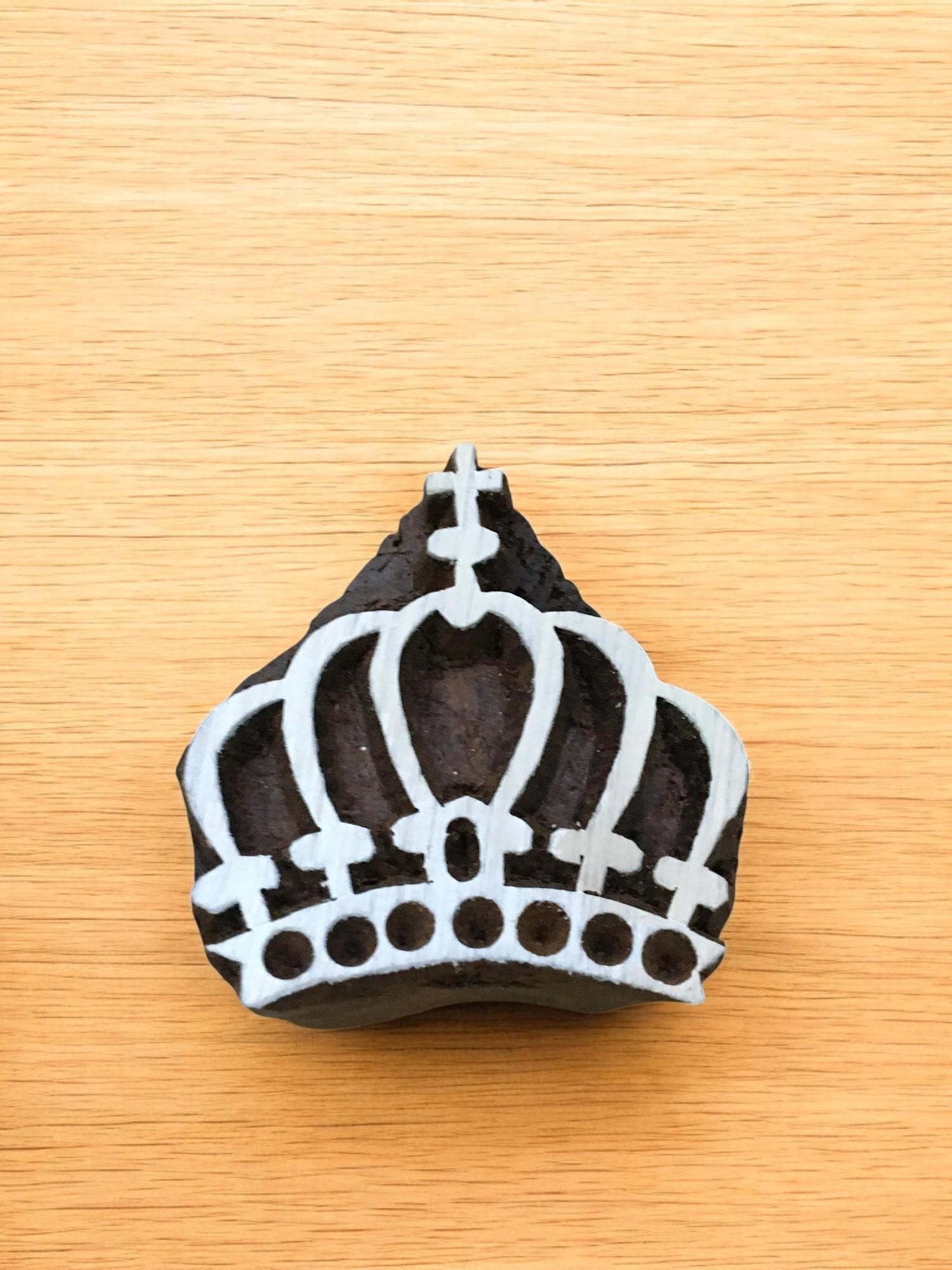 King's Crown, hand carved Indian wood printing block; textile stamp; pottery stamp,