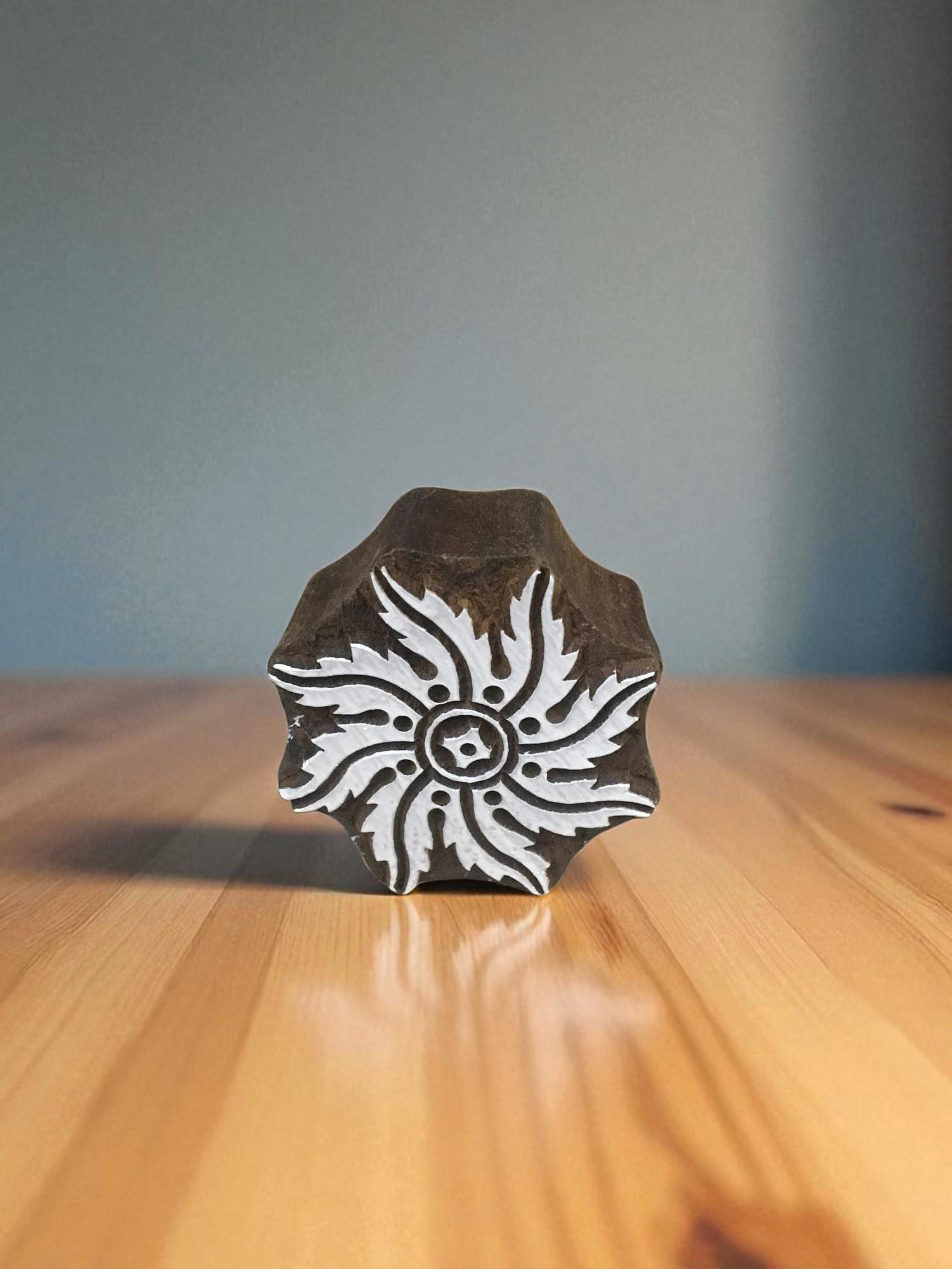 Hand Carved Indian Wood Stamp, Mandala Block (6cm)