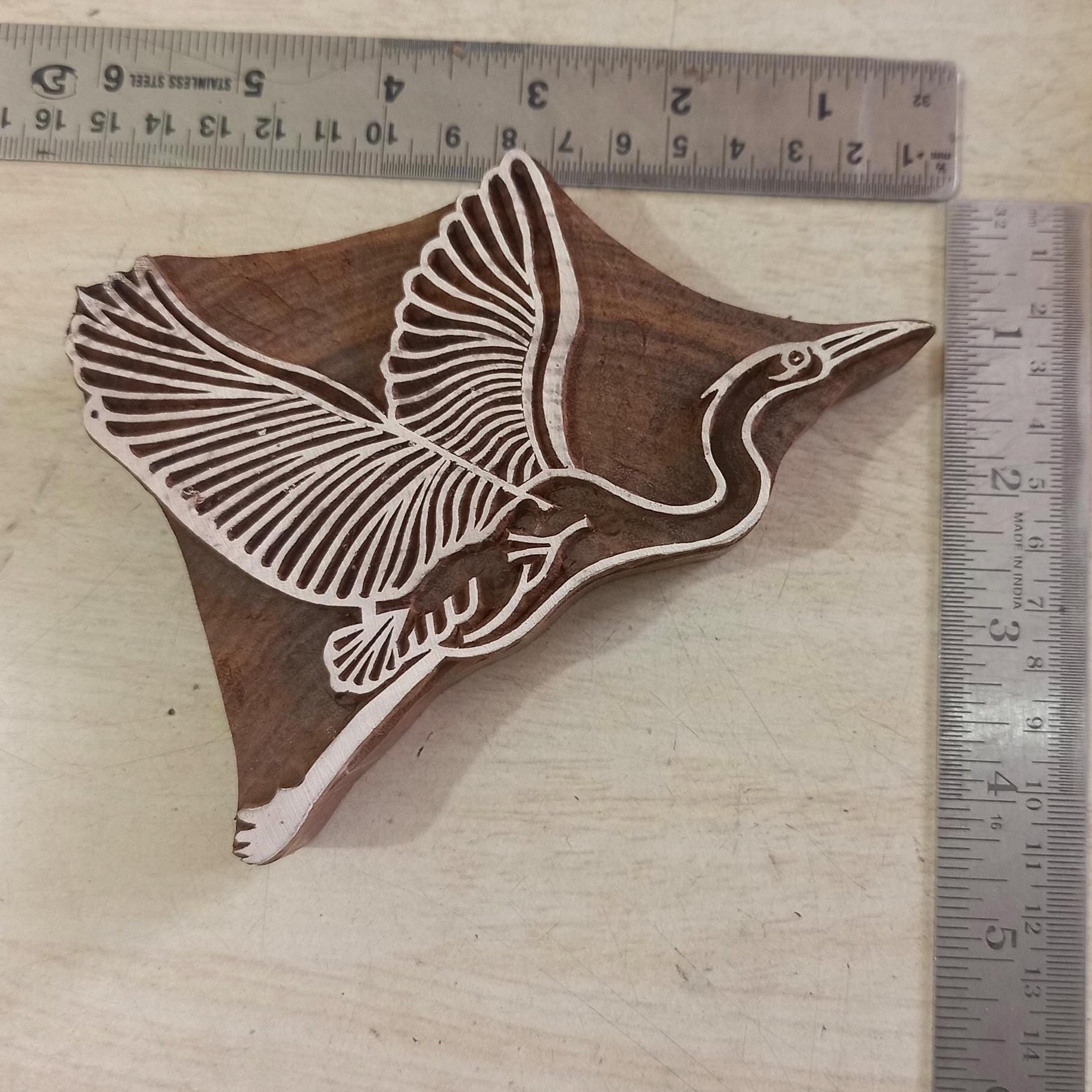 Flying Swan Wooden Printing Block Pottery Stamp, Batik Tjaps, Blaudruck stempel