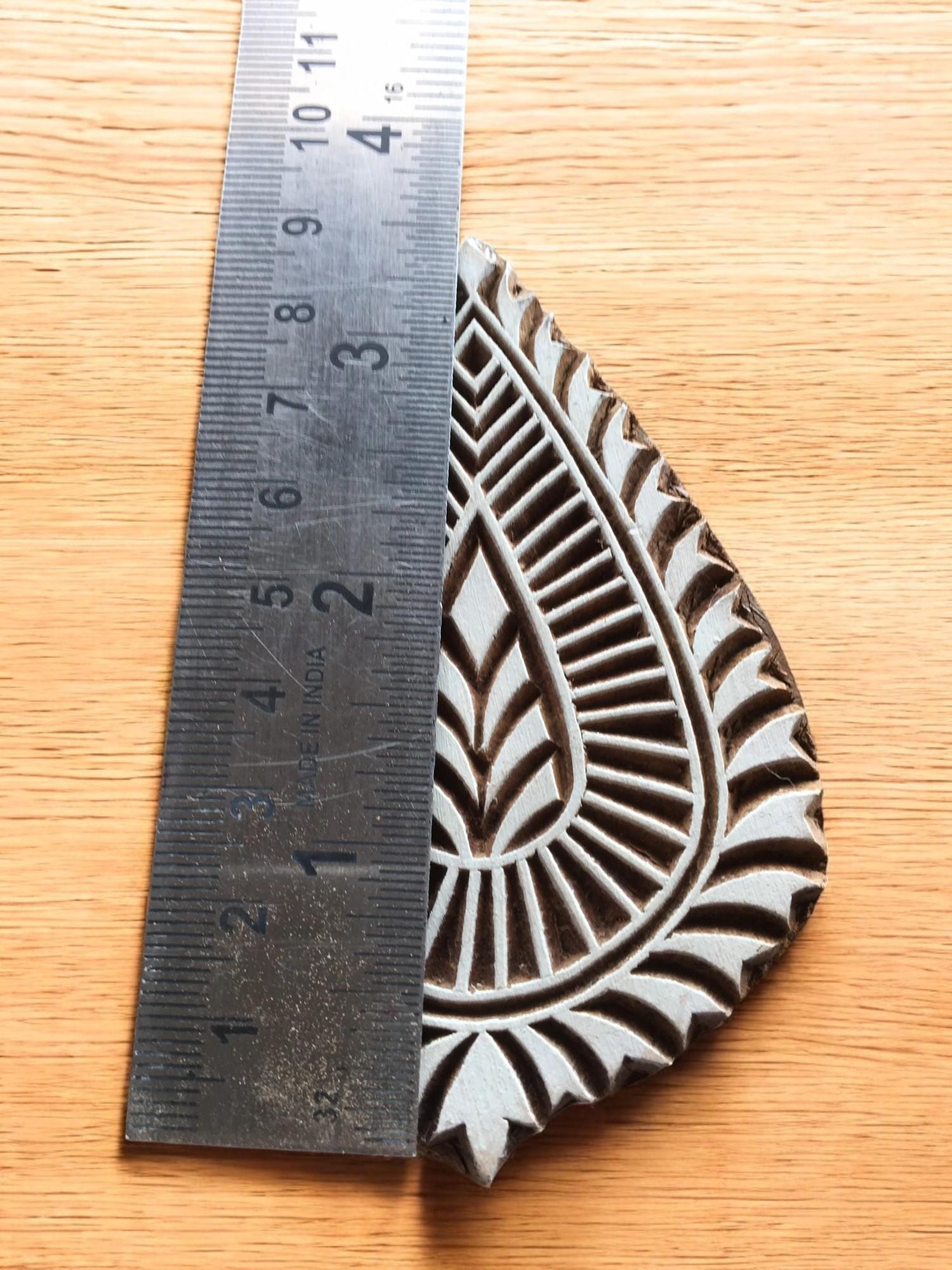 Hand Carved Indian Wood Leaf Printing Block, Textile & Pottery Stamp