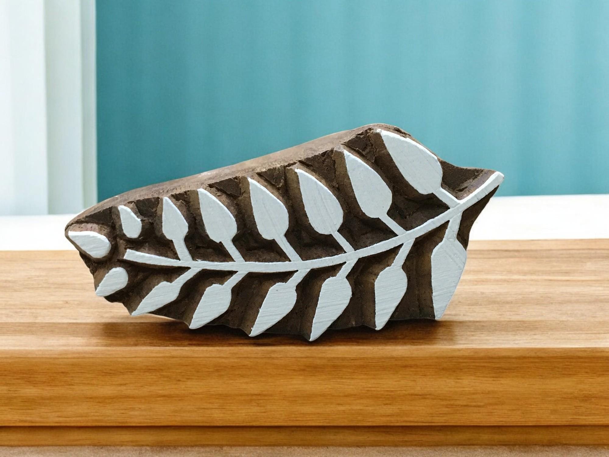 Curly Leaf Wood Stamp: Hand Carved Indian Printing Block