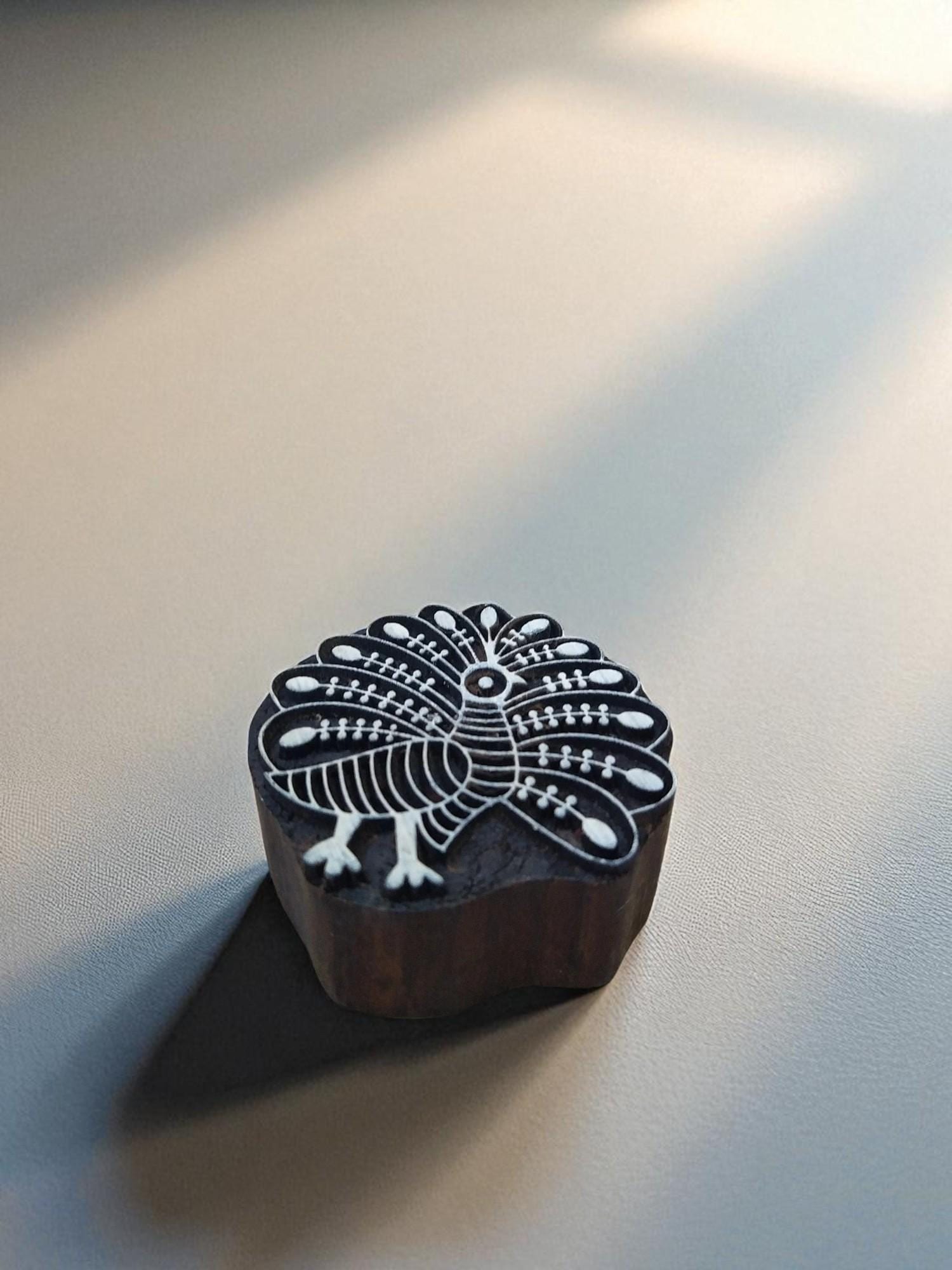 Dancing Peacock,  hand carved Indian wood printing block; textile stamp; pottery stamp,