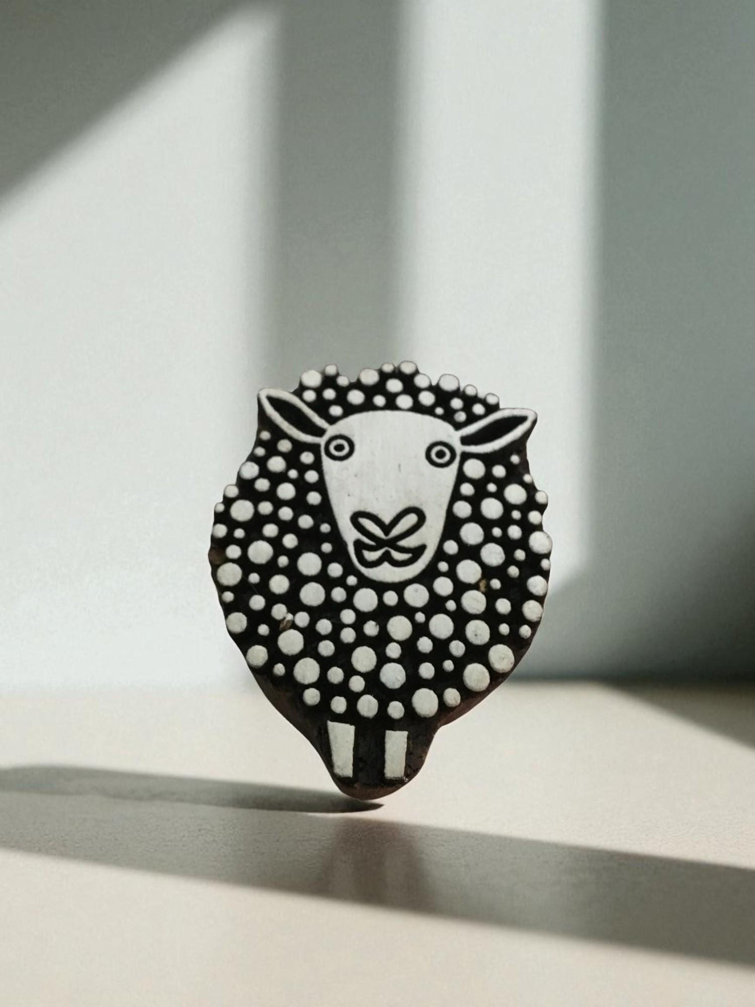 Hand Carved Dotty Sheep Wood Block Stamp: Indian Textile Printing