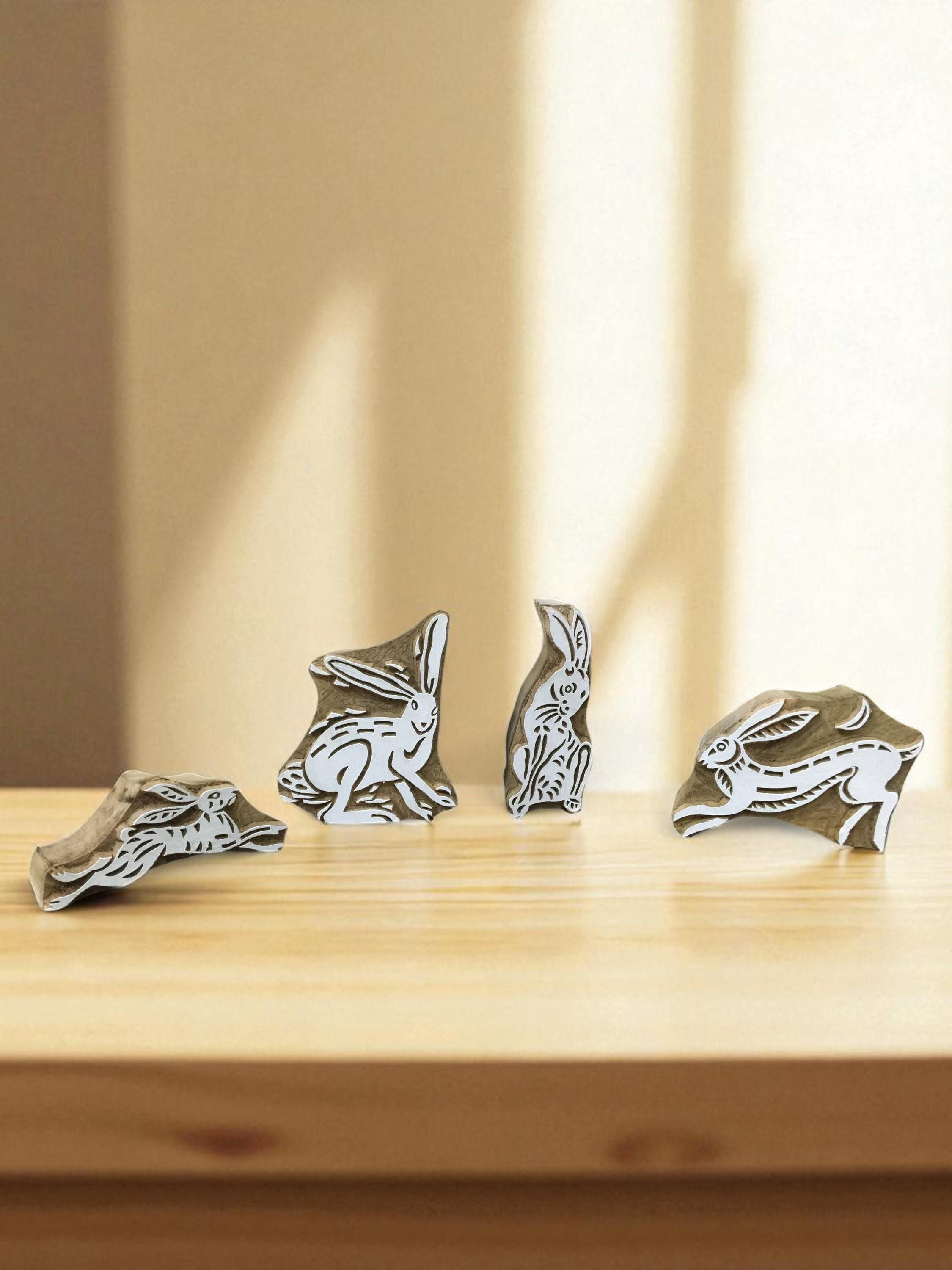 Hare Wooden Printing Blocks: Hand Carved Indian Textile Stamps