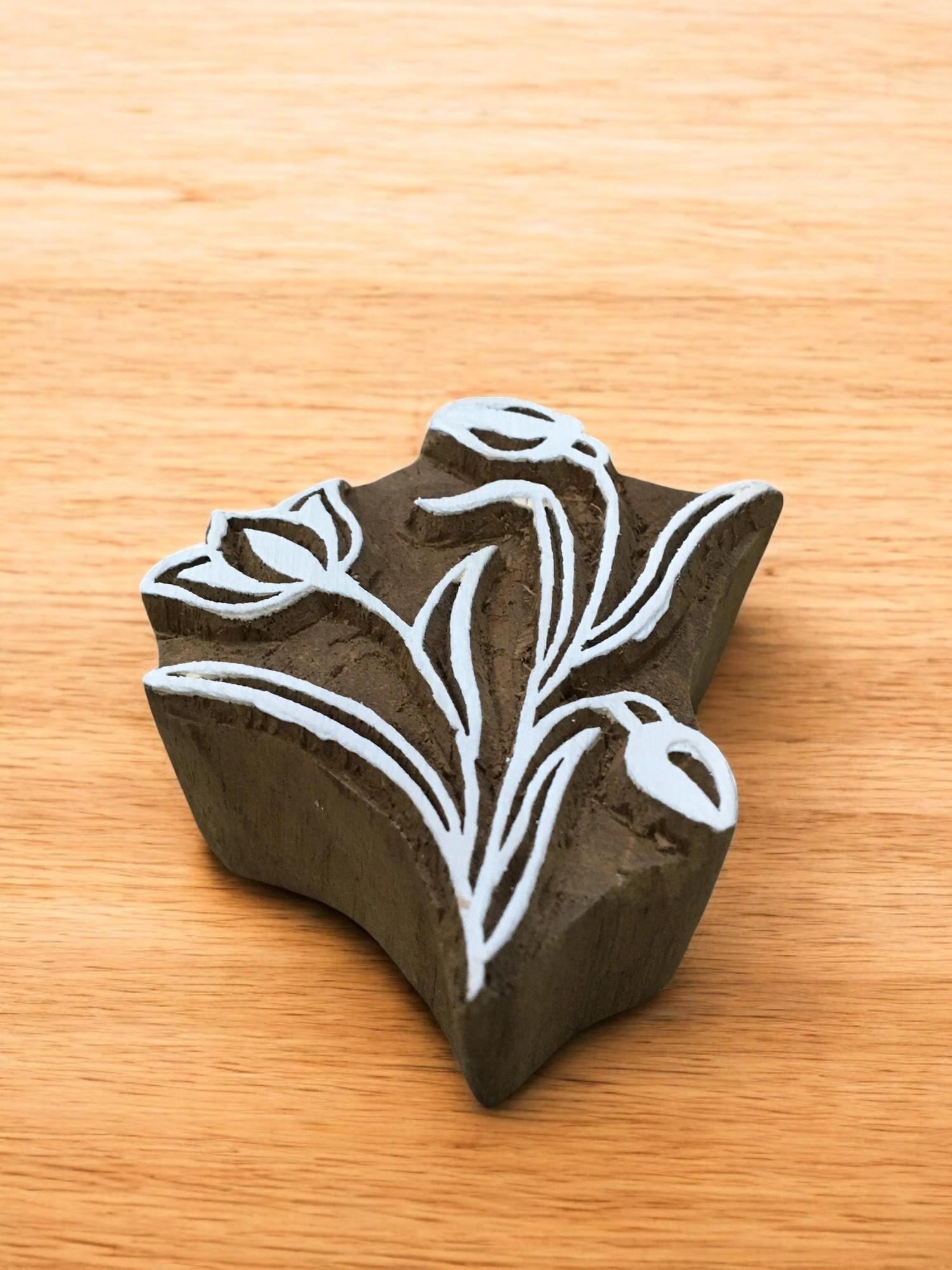 Ivy Bunch, hand carved Indian wood printing block; textile stamp; pottery stamp,