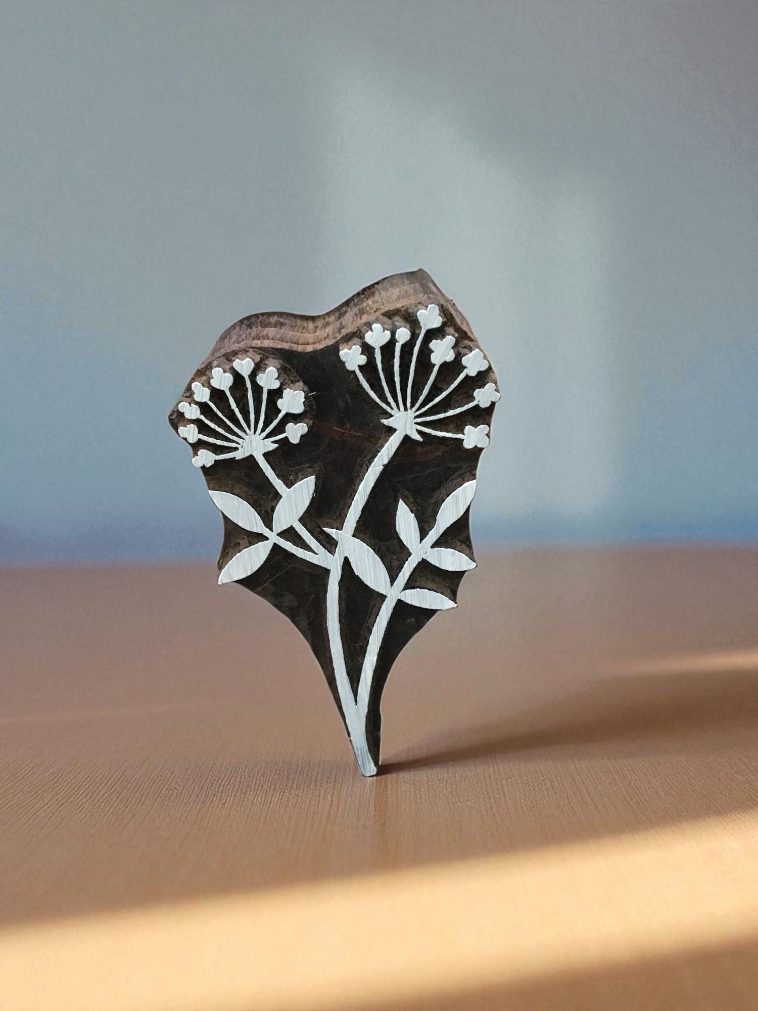 Botanical Seedhead,  hand carved Indian wood printing block; textile stamp; pottery stamp,