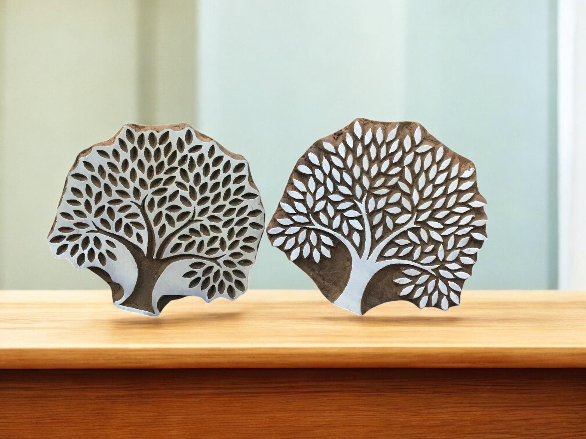 Detailed Tree Positive & Negetive, hand carved Indian wood printing block; textile stamp; pottery stamp,