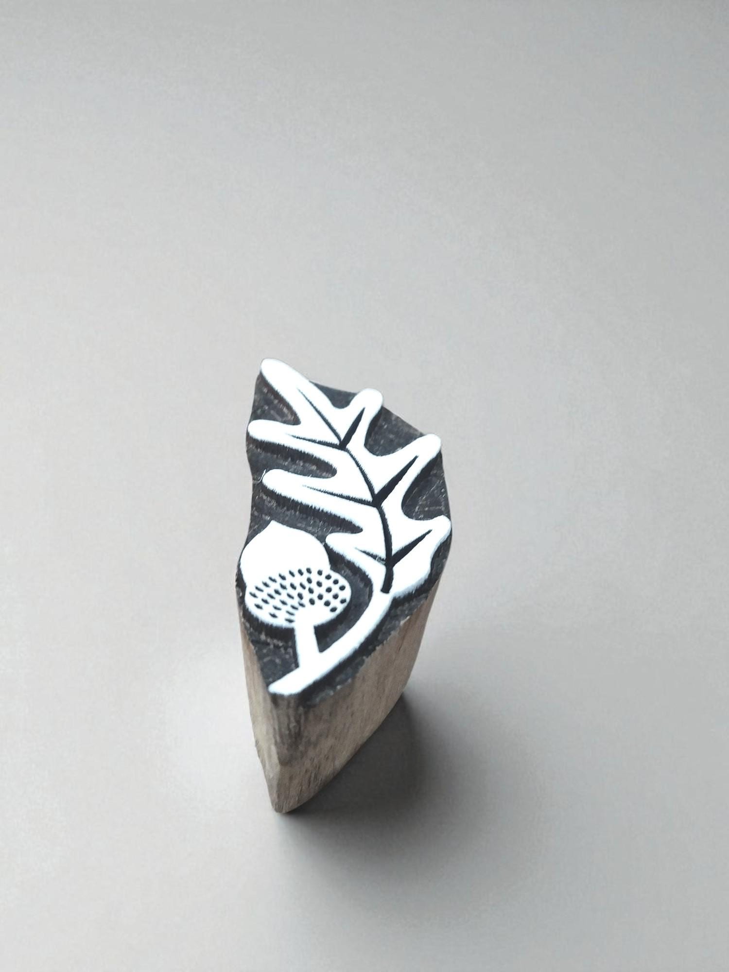 Hand Carved Indian Wood Printing Block - Acorn & Leaf