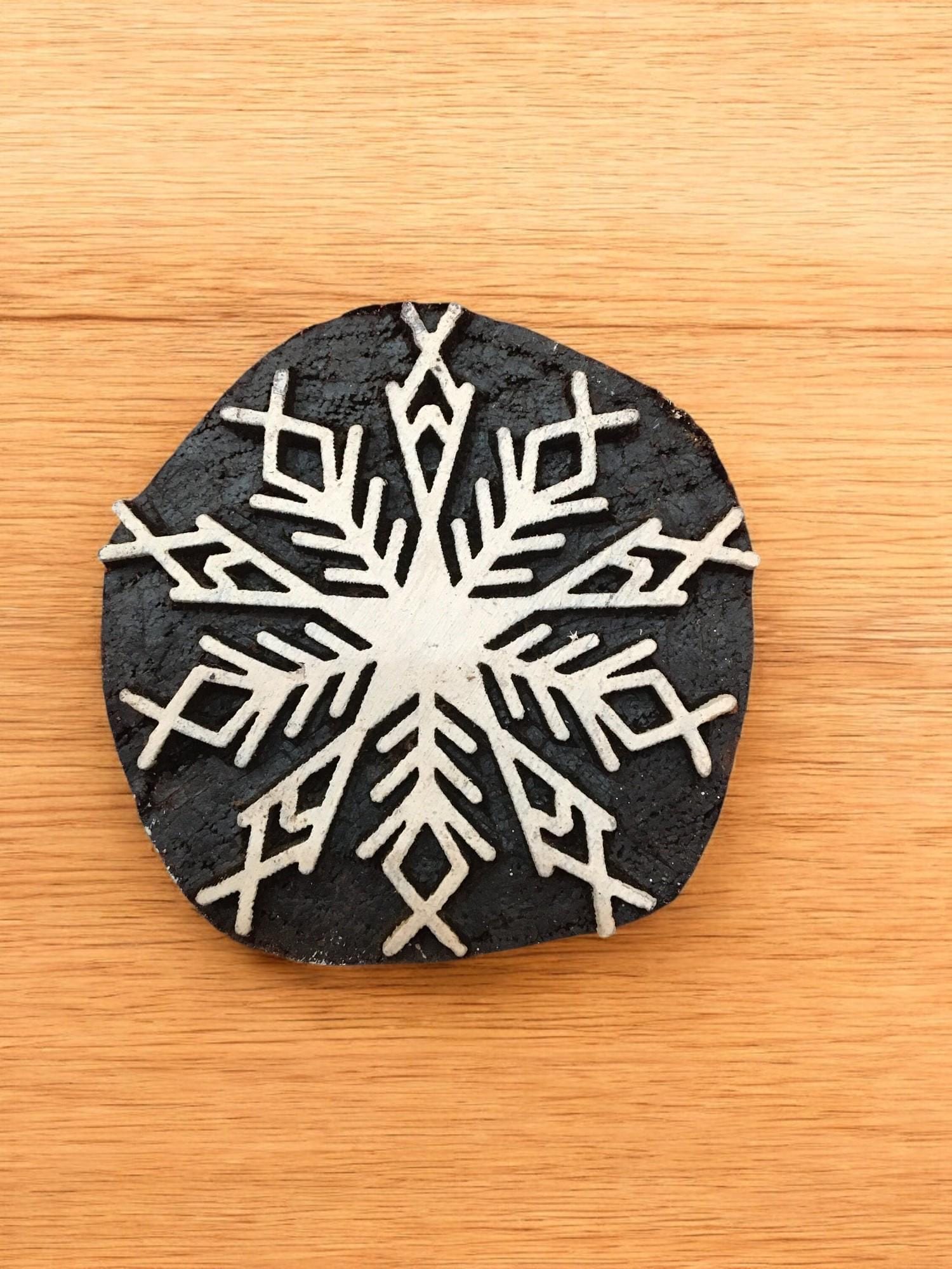 Snowflake Wood Block Stamp: Hand Carved Textile Printing, Set of 10
