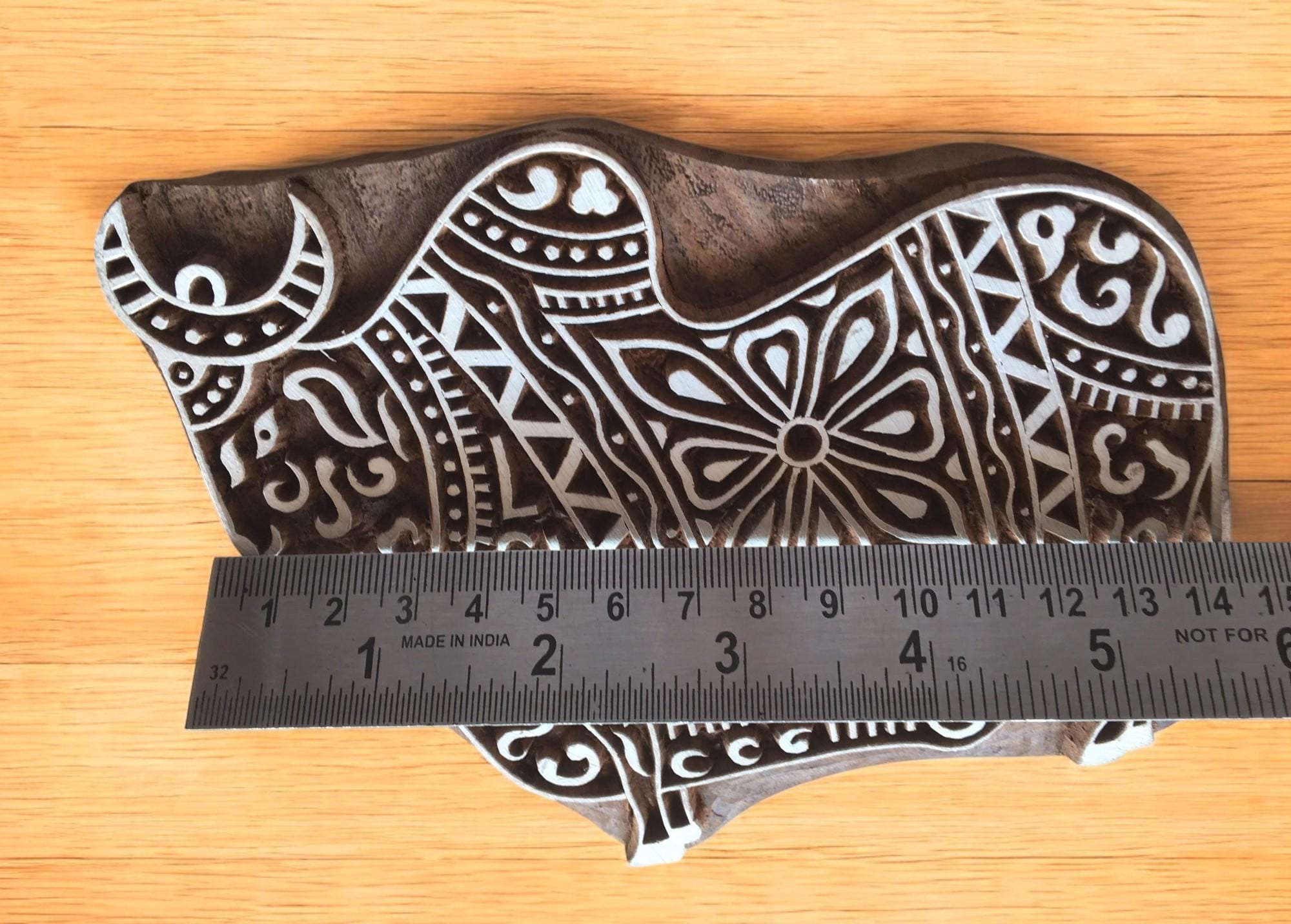 Indian Bull Wooden Printing Block, Hand Carved Batik Stamp