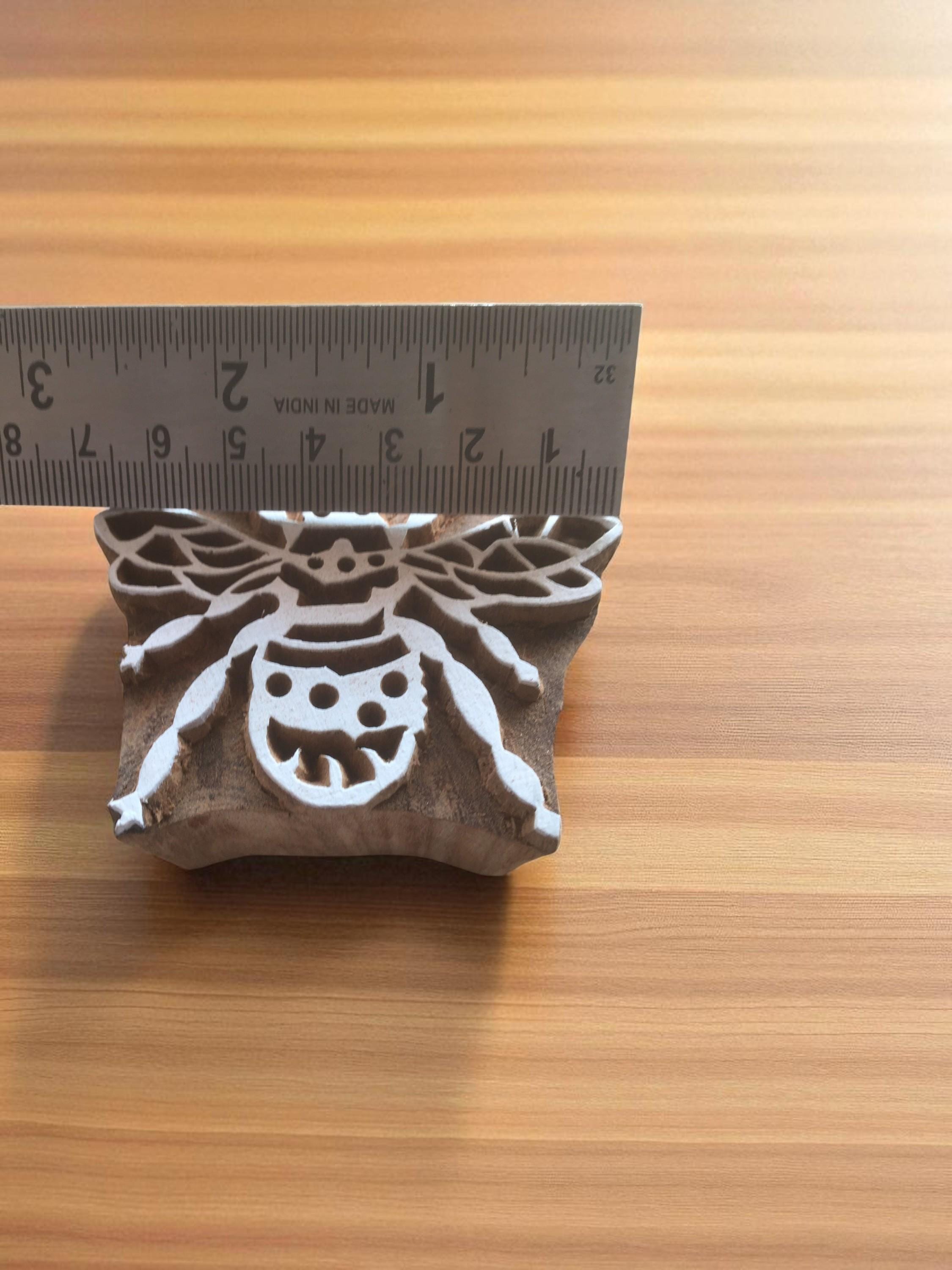 Hornet Bee, hand carved Indian wood printing block; textile stamp; pottery stamp,