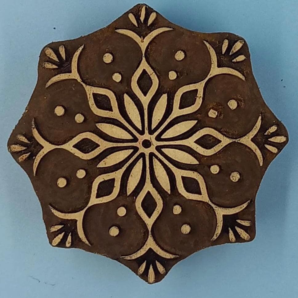 Floral Mandala Wooden Printing Block Pottery Stamp, Batik Tjaps, Blaudruck stempel, floral carved stamps