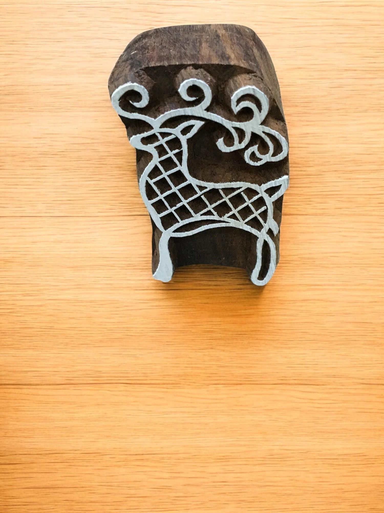 Royal Deer, hand carved Indian wood printing block; textile stamp; pottery stamp,