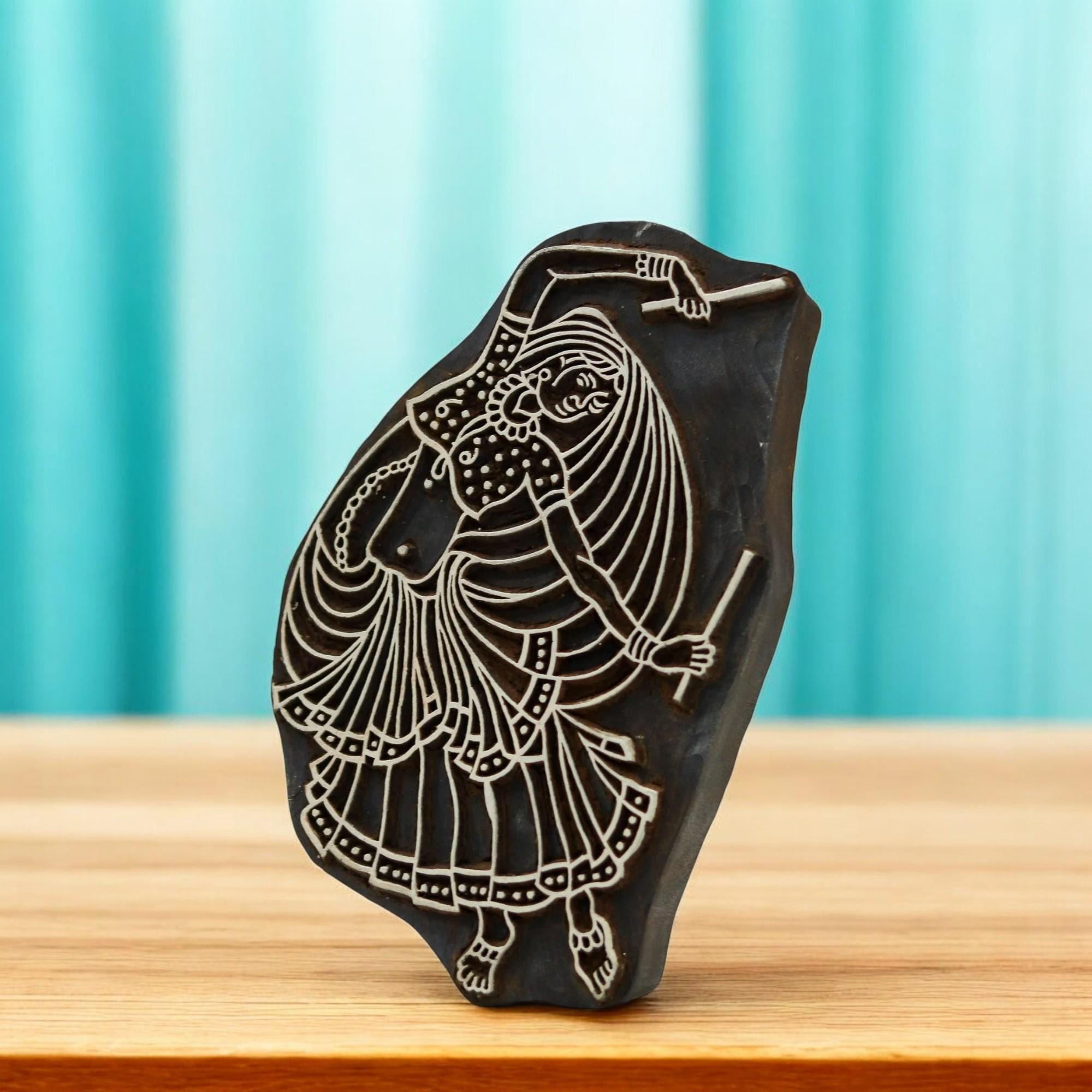 Dancing Lady Wooden Stamp: Textile Print Block